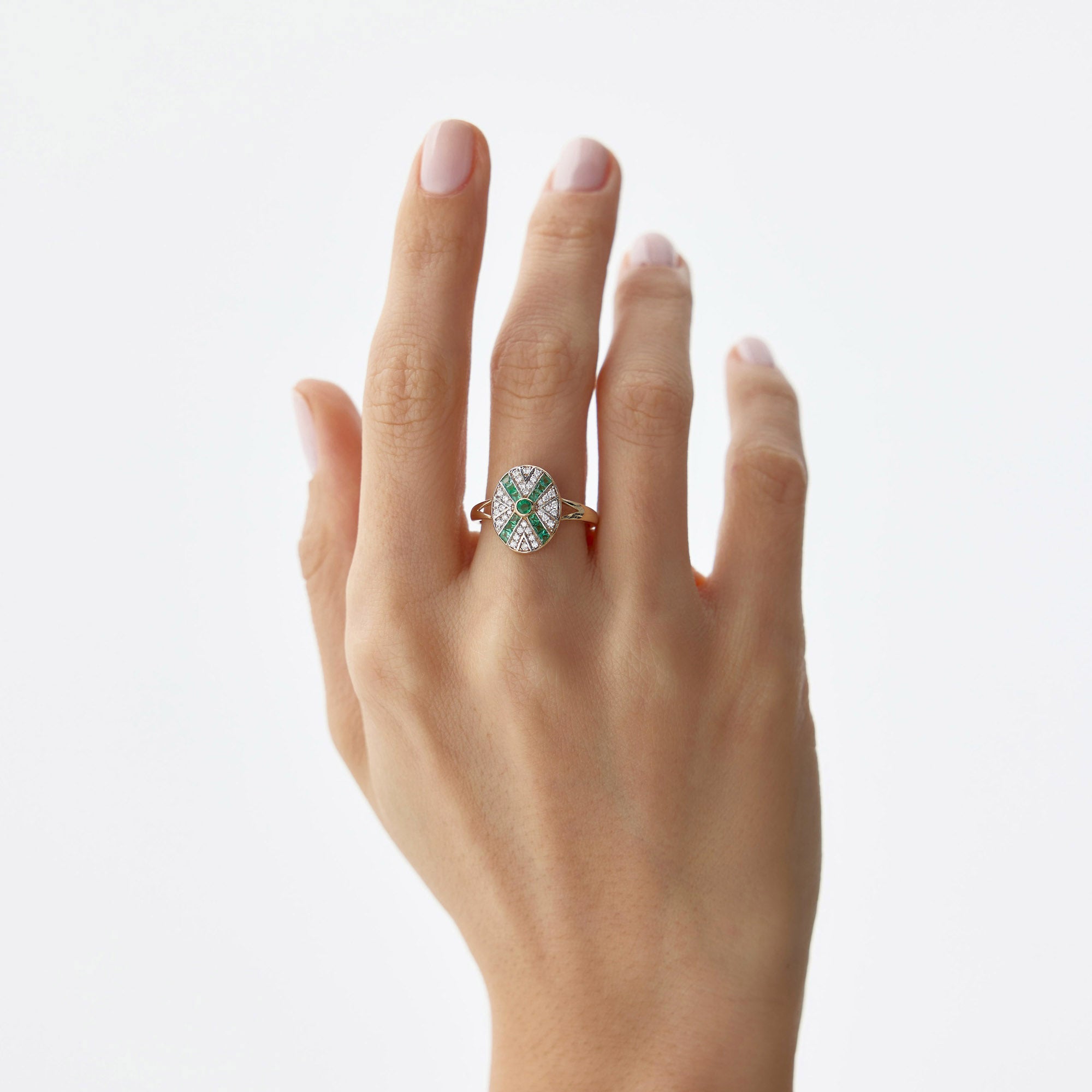 Emerald and Diamond X Ring