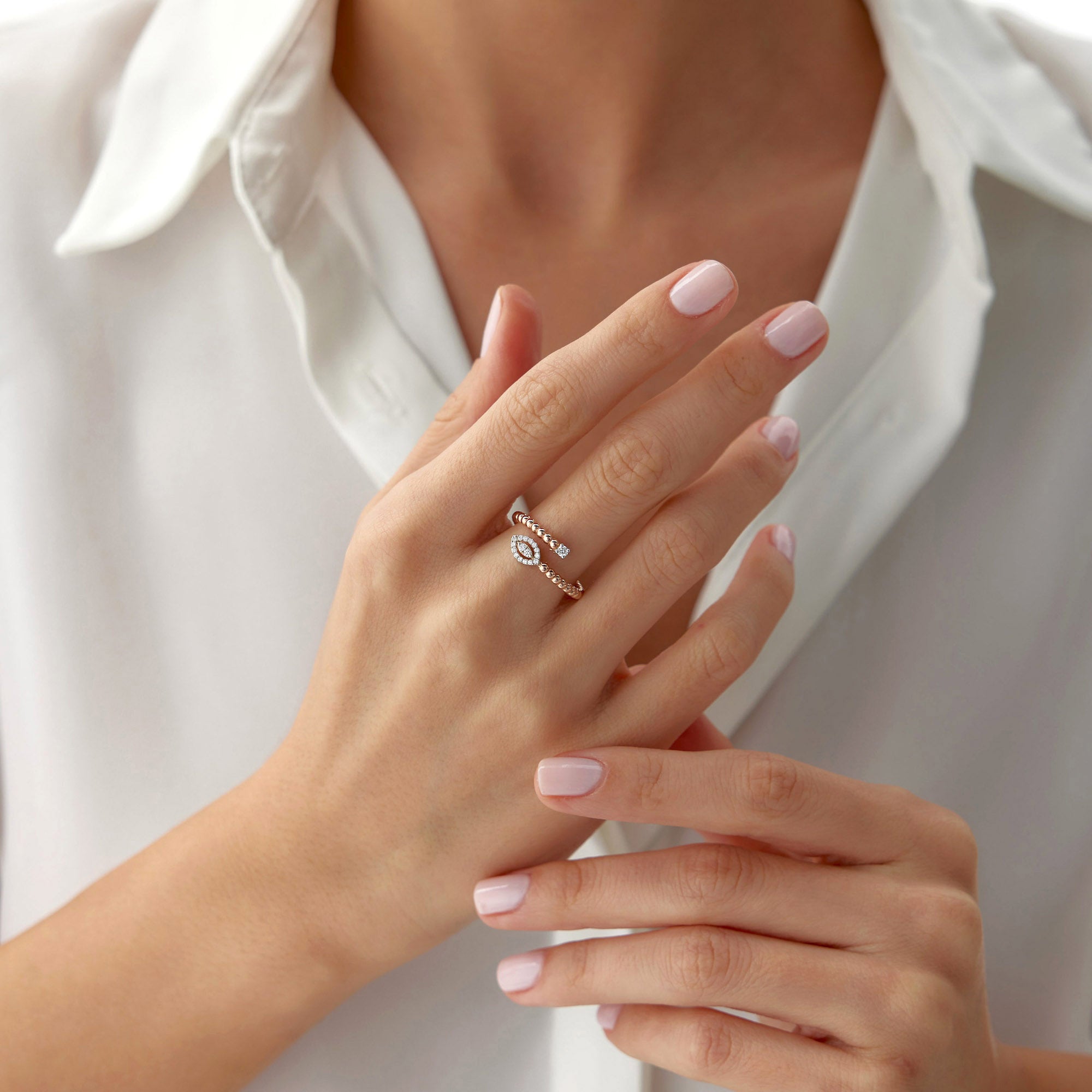 Diamond Beaded Arrow Ring in 14K Gold