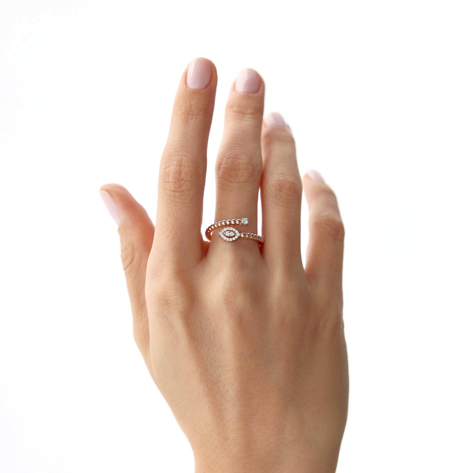 Diamond Beaded Arrow Ring in 14K Gold