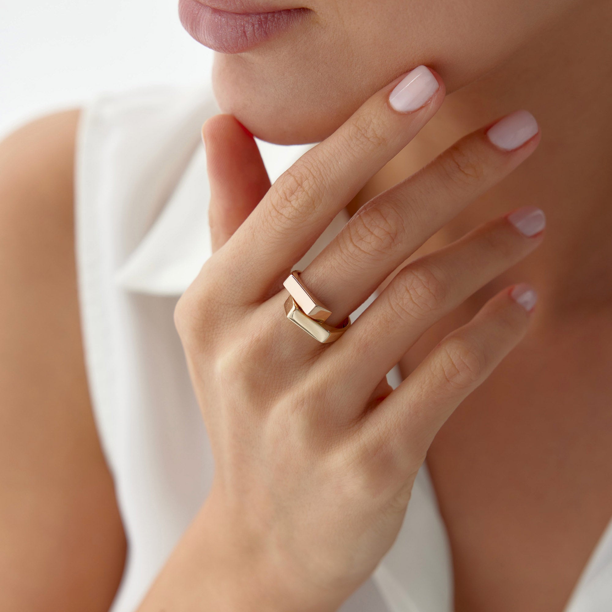 Two Tone Geometric Ring in 14K Gold