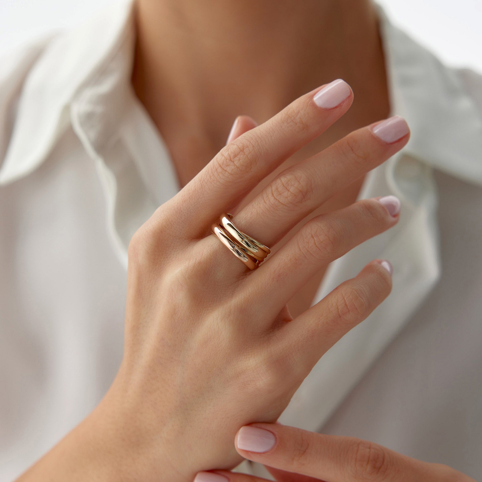 Two Tone Flow Ring in 14K Gold