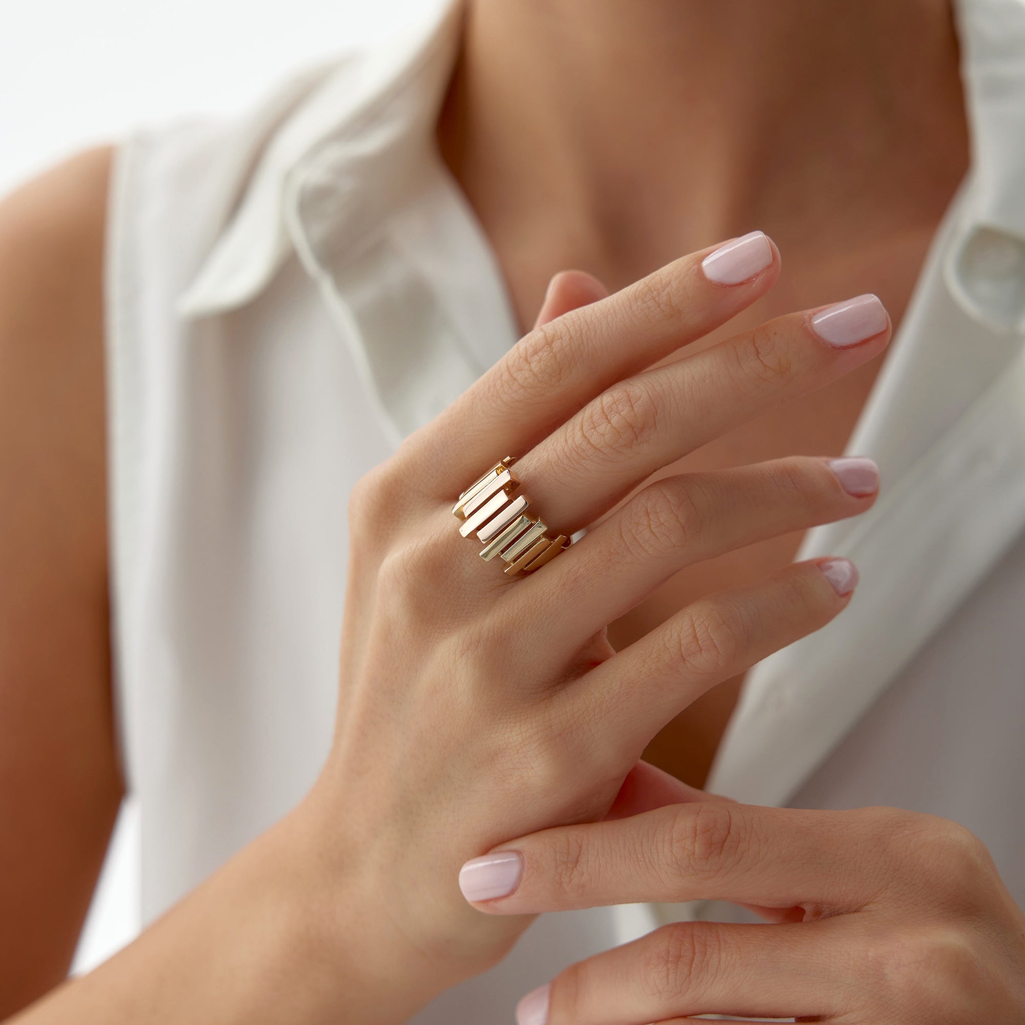 Two Tone Contemporary Ring in 14K Gold