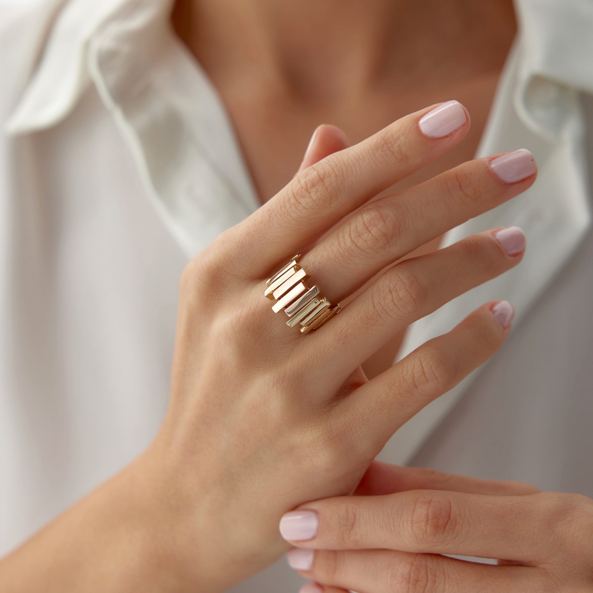 Two Tone Contemporary Ring in 14K Gold