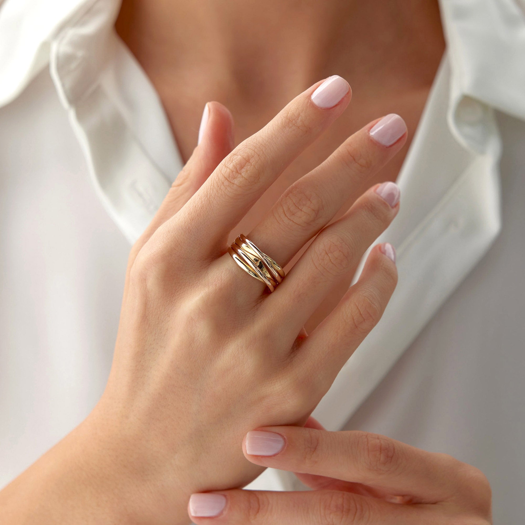 Two Tone Flow Ring in 14K Gold