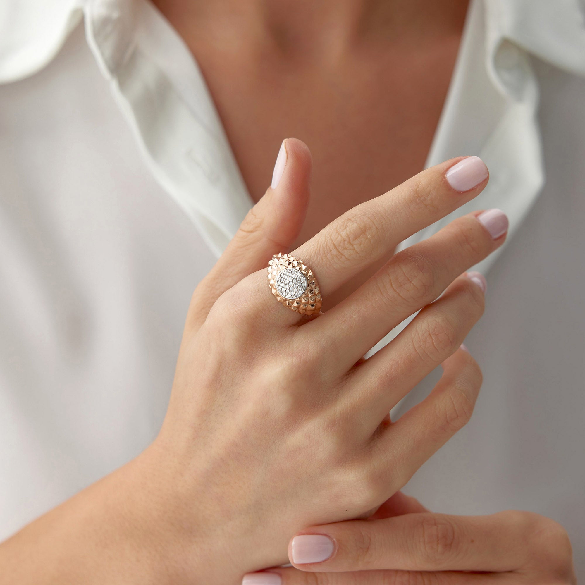 Diamond Pave Spike Ring in 14K Gold