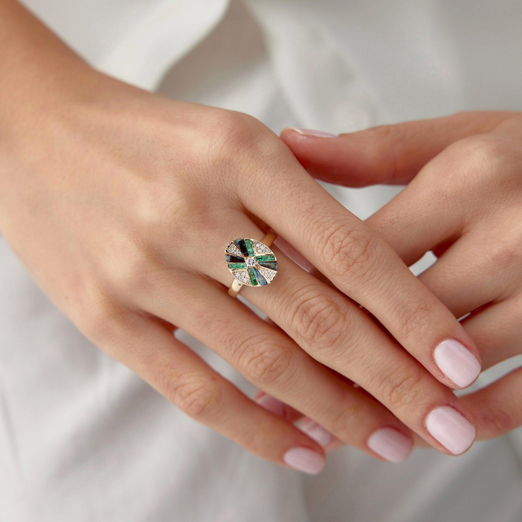 Emerald and Diamond X Ring
