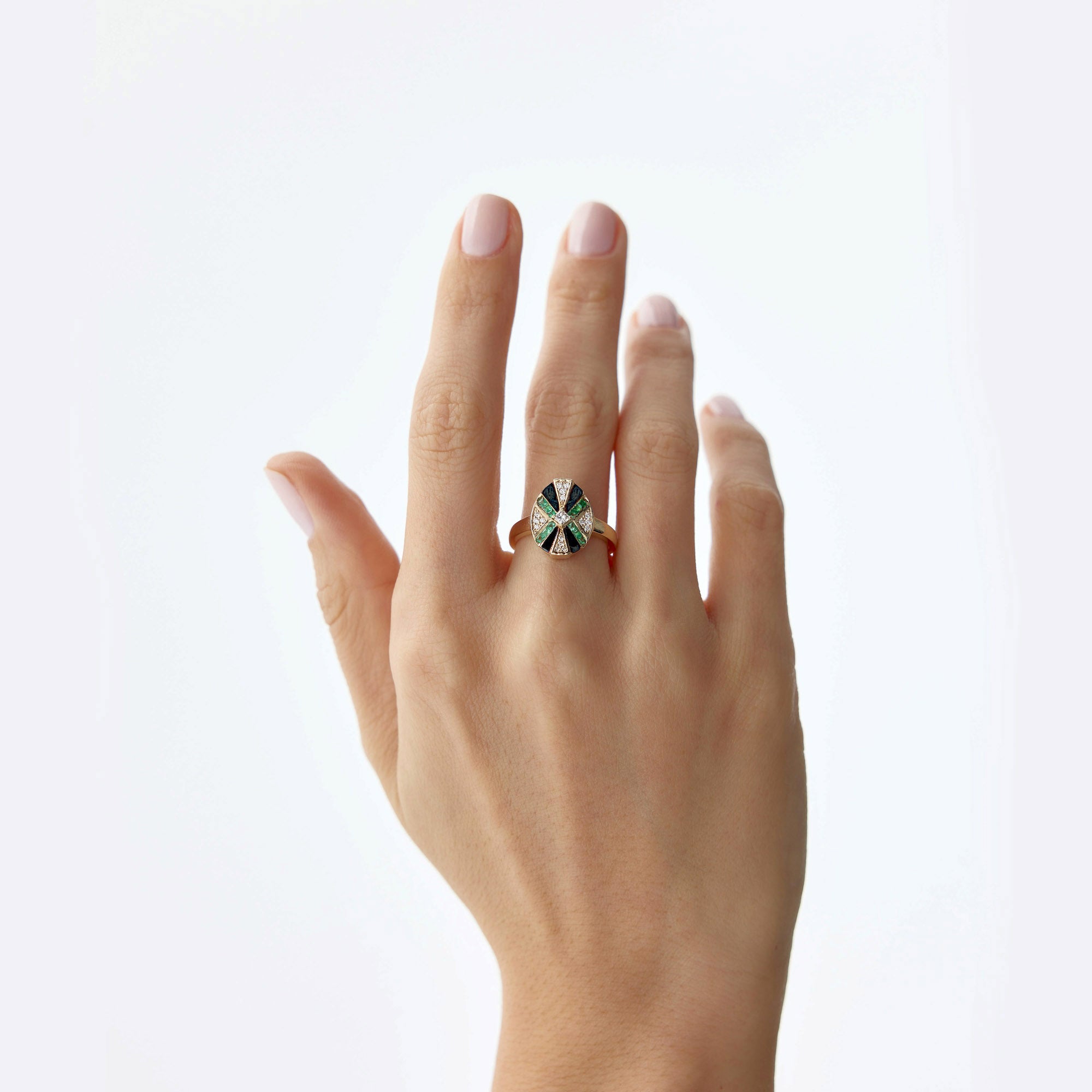 Emerald and Diamond X Ring