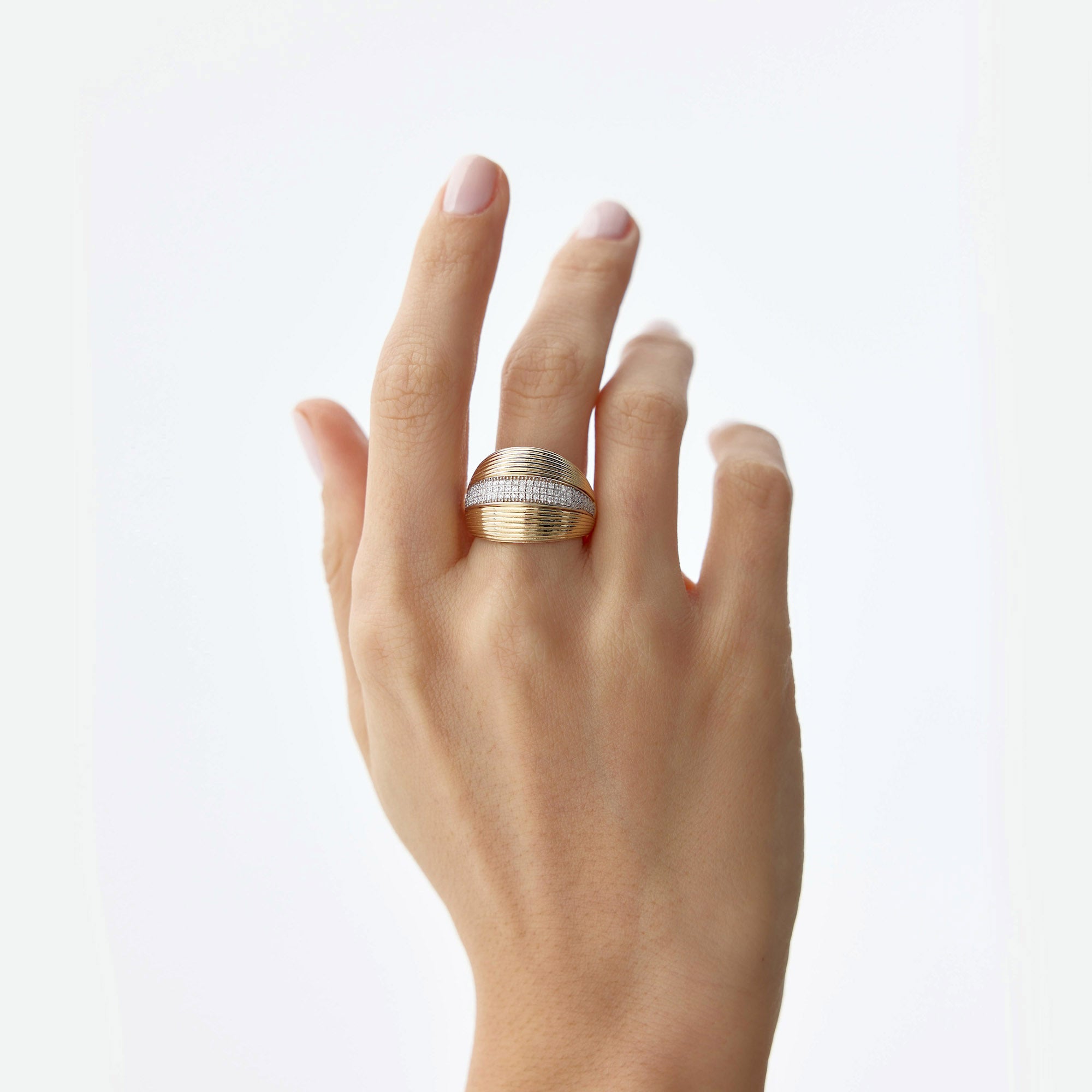 Pave Set Graduated Diamond Dome Ring in 14K Gold