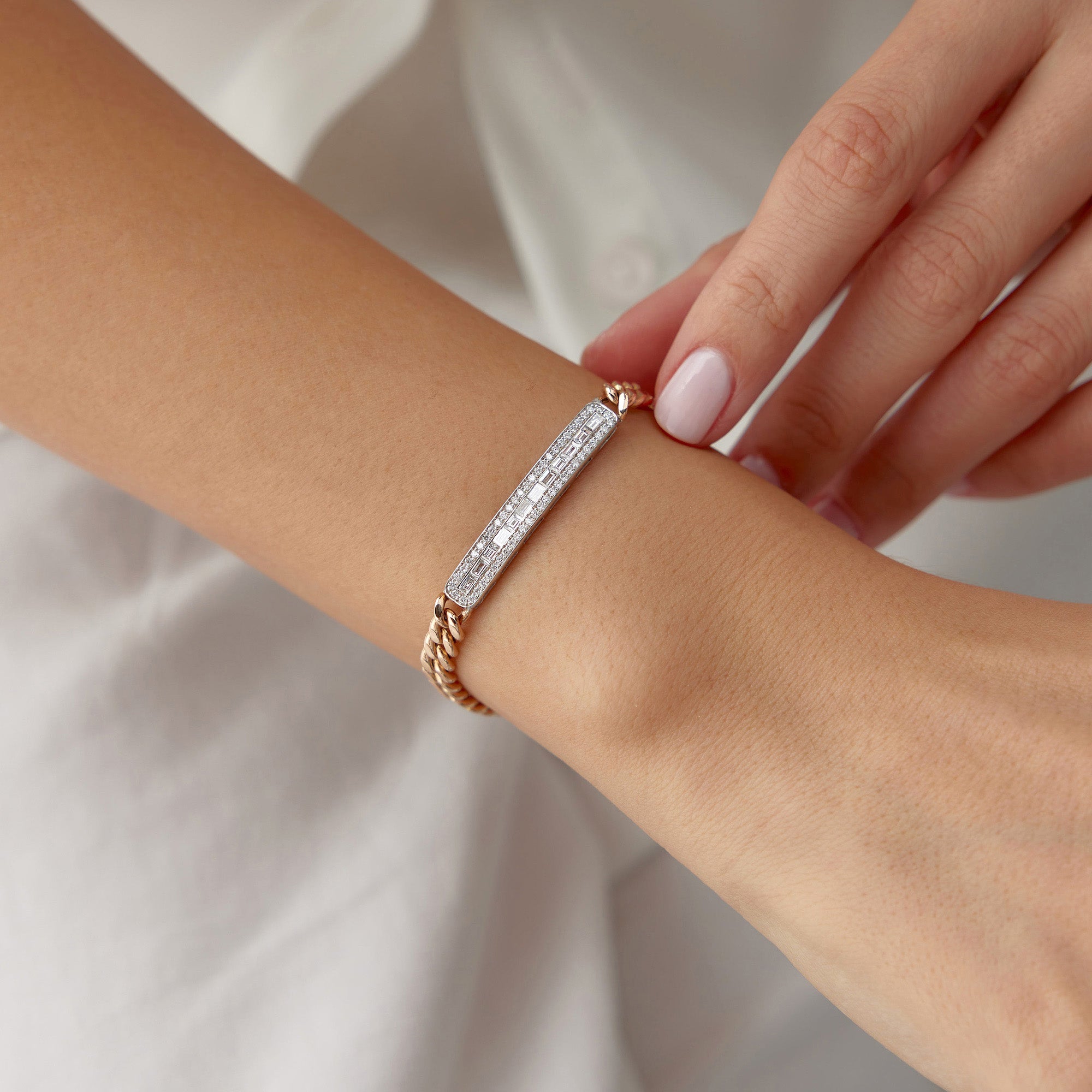 Cuban Chain Diamond Bar Bracelet