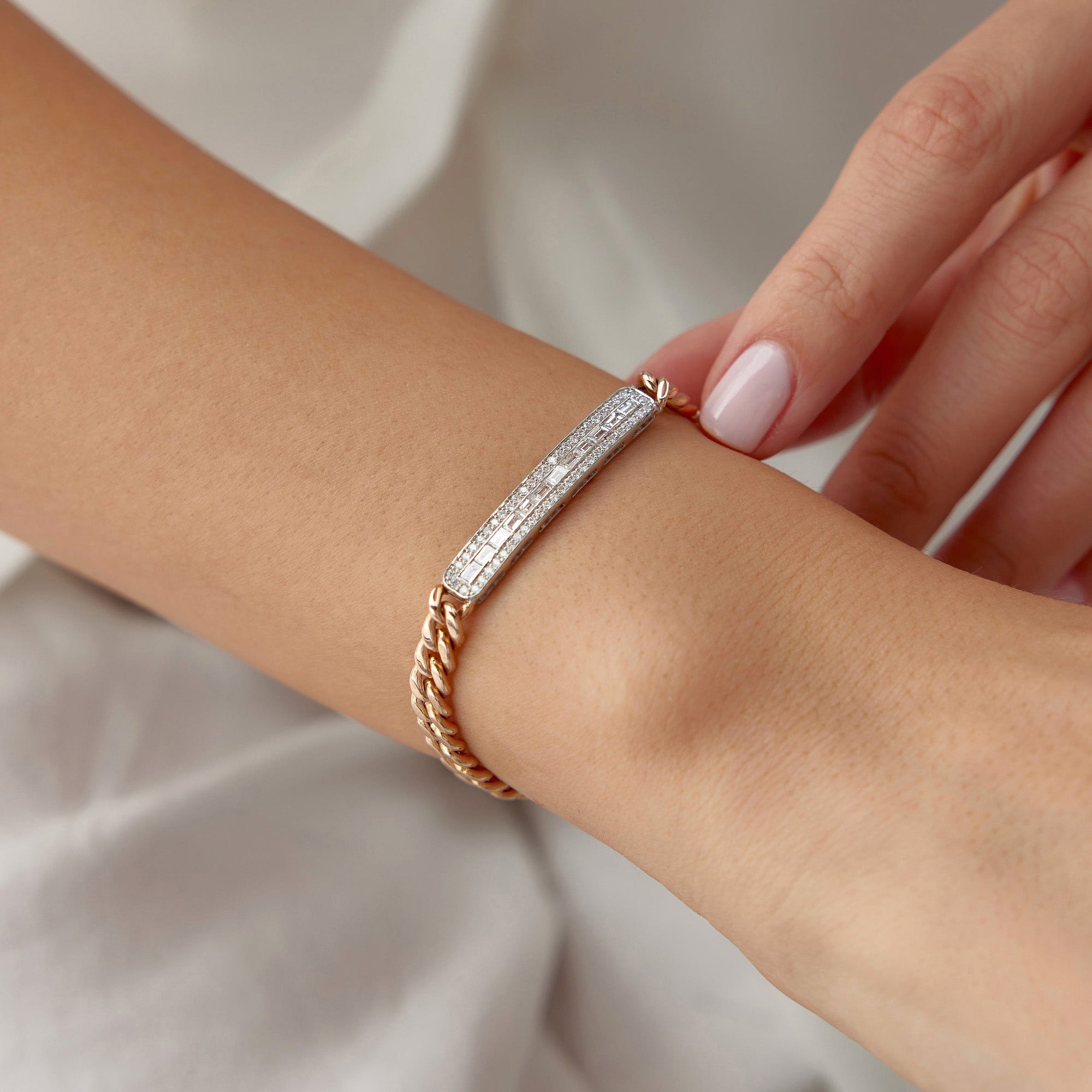 Cuban Chain Diamond Bar Bracelet