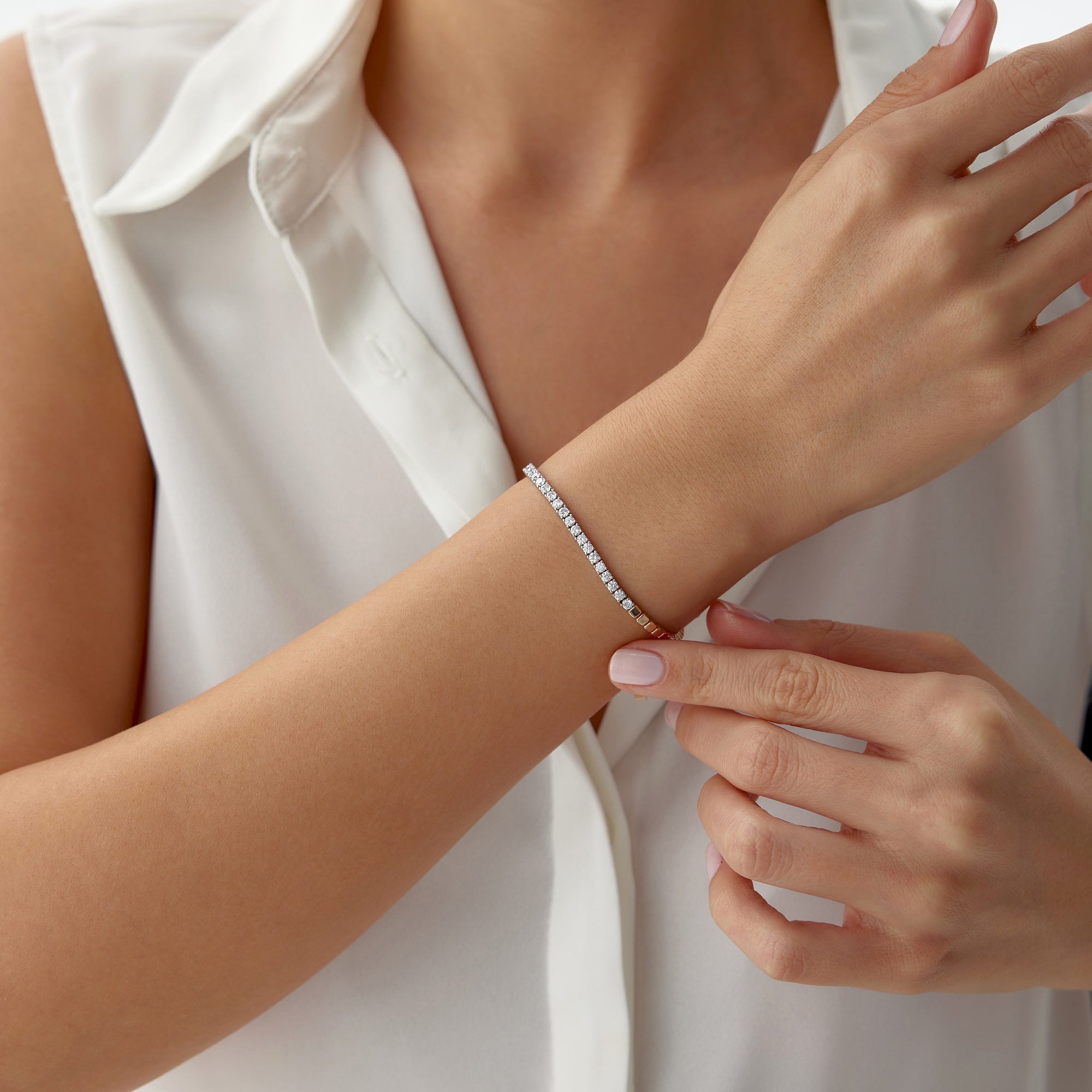 Modern Box Chain Diamond Tennis Bracelet in 14K Gold