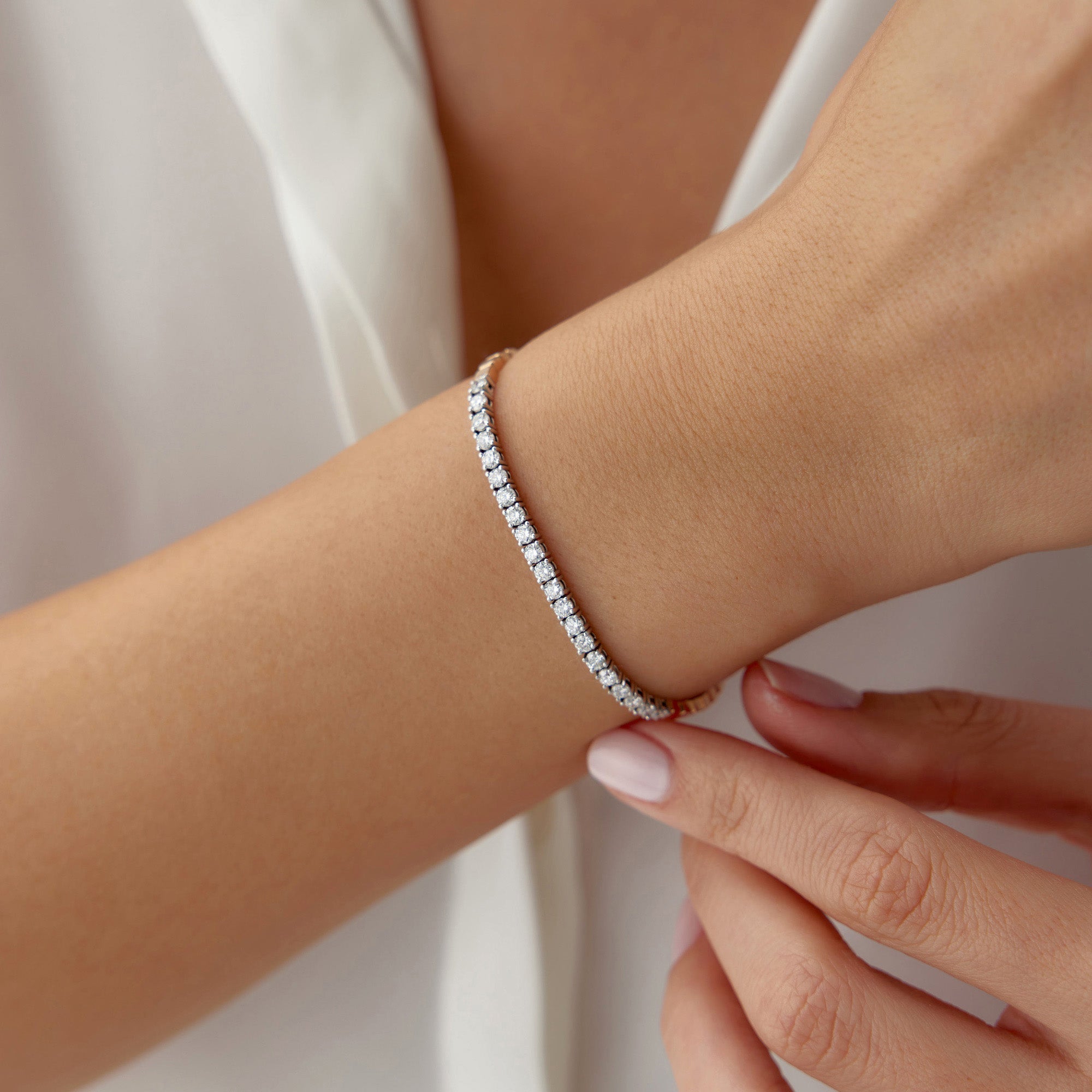 Modern Box Chain Diamond Tennis Bracelet in 14K Gold