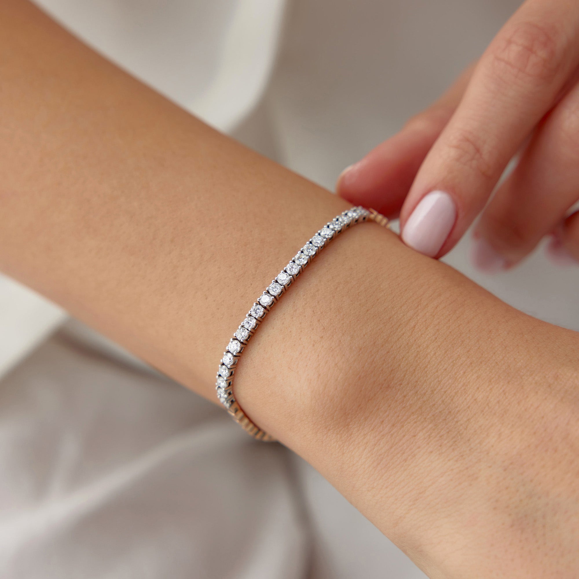 Modern Box Chain Diamond Tennis Bracelet in 14K Gold