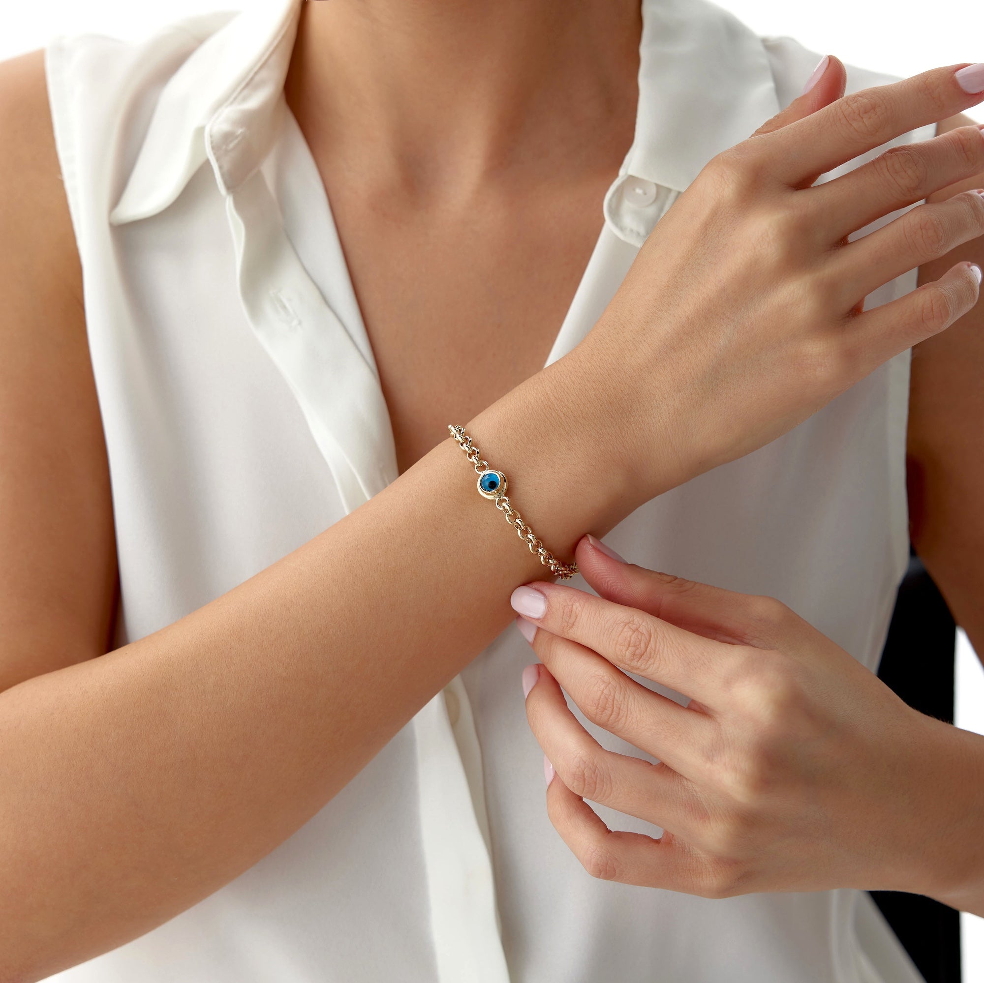 Authentic Double Sided Evil Eye Bracelet in 14K Gold