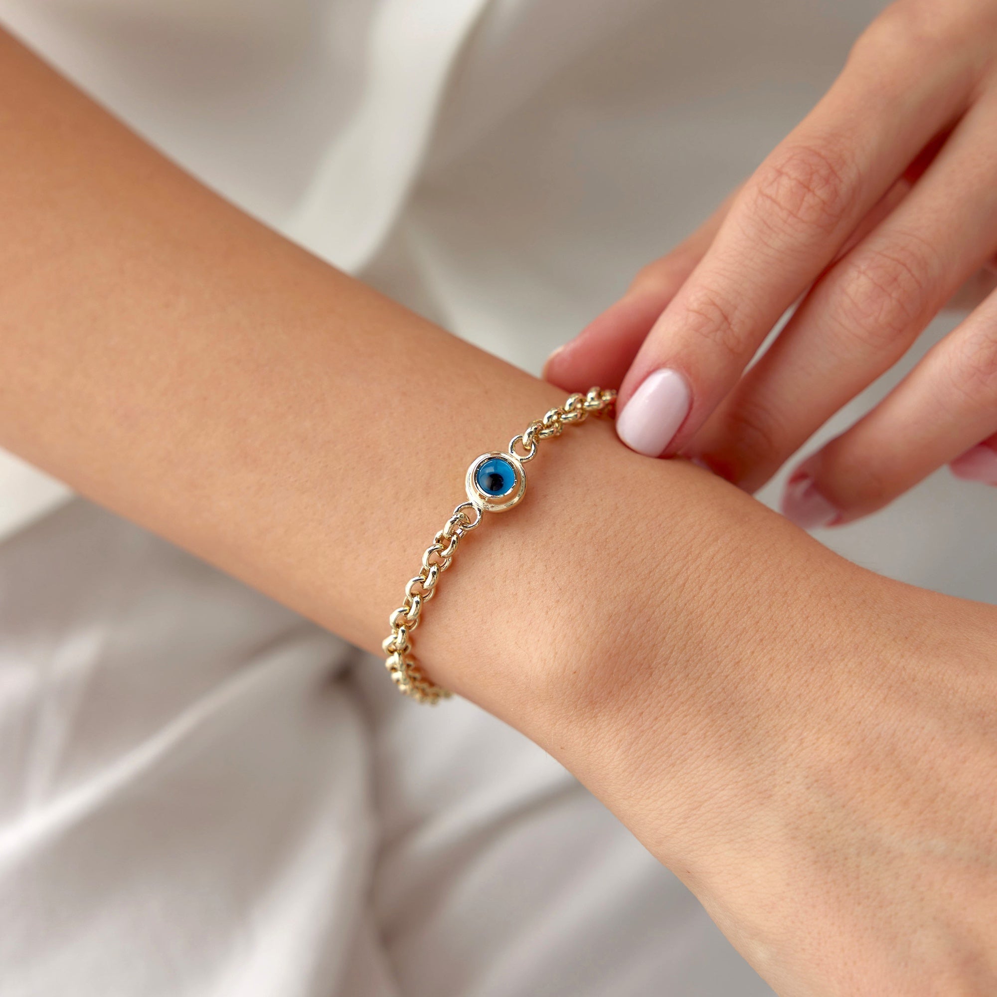Authentic Double Sided Evil Eye Bracelet in 14K Gold