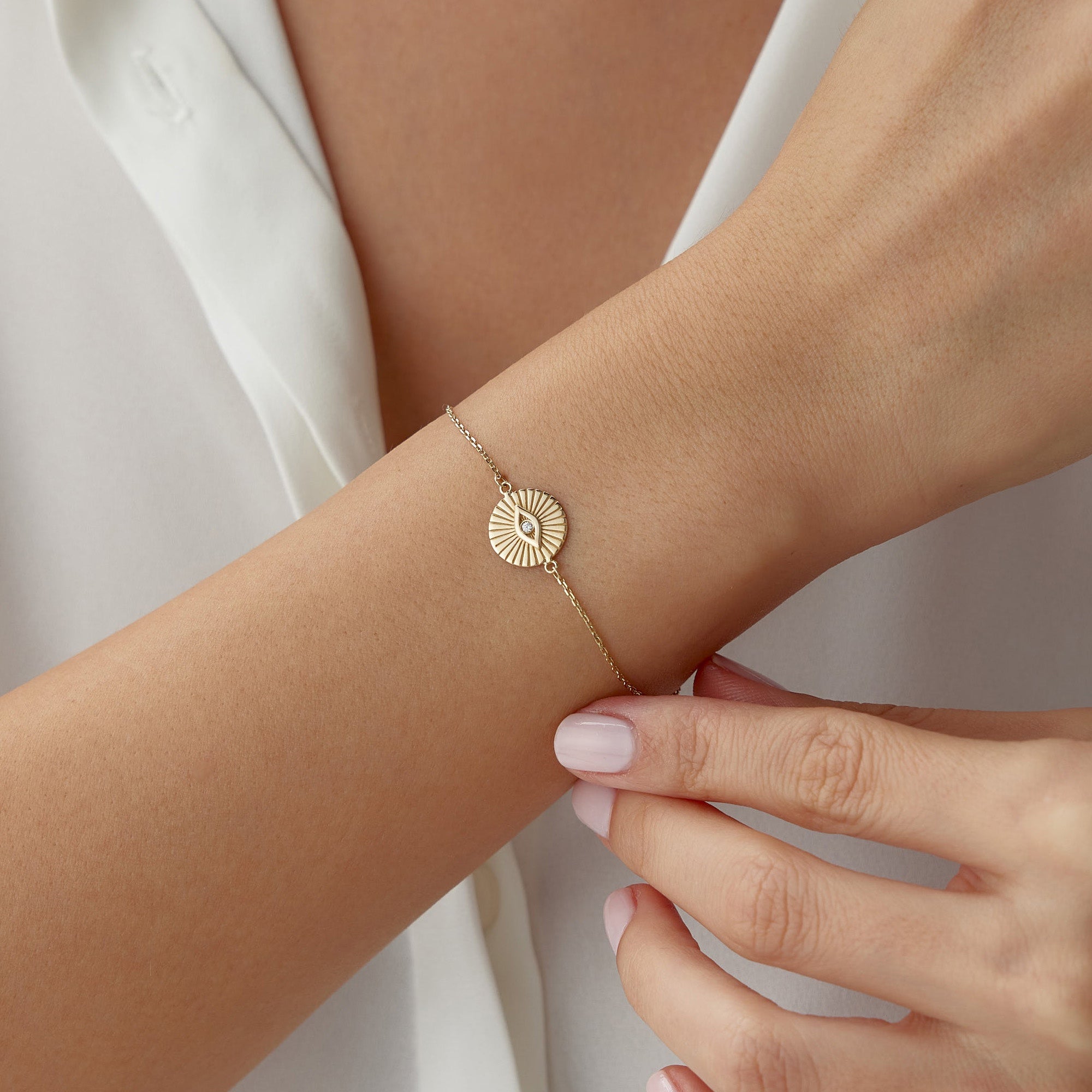 Diamond Evil Eye Coin Bracelet
