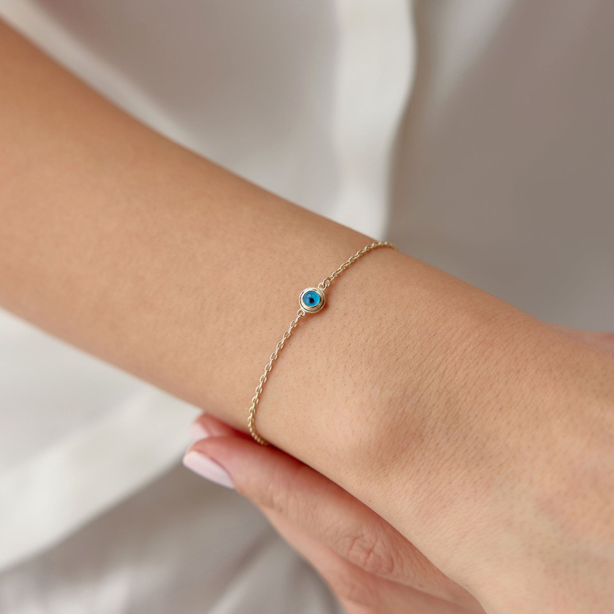 Authentic Double Sided Mini Evil Eye Bracelet in 14K Gold