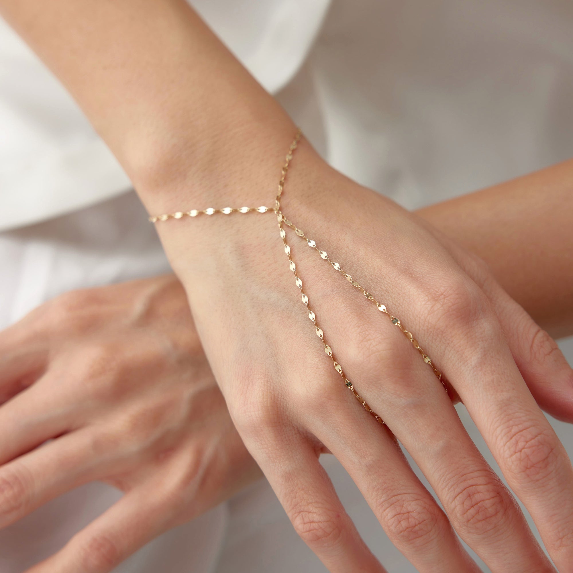 Glitter Hand Chain Bracelet in 14K Gold