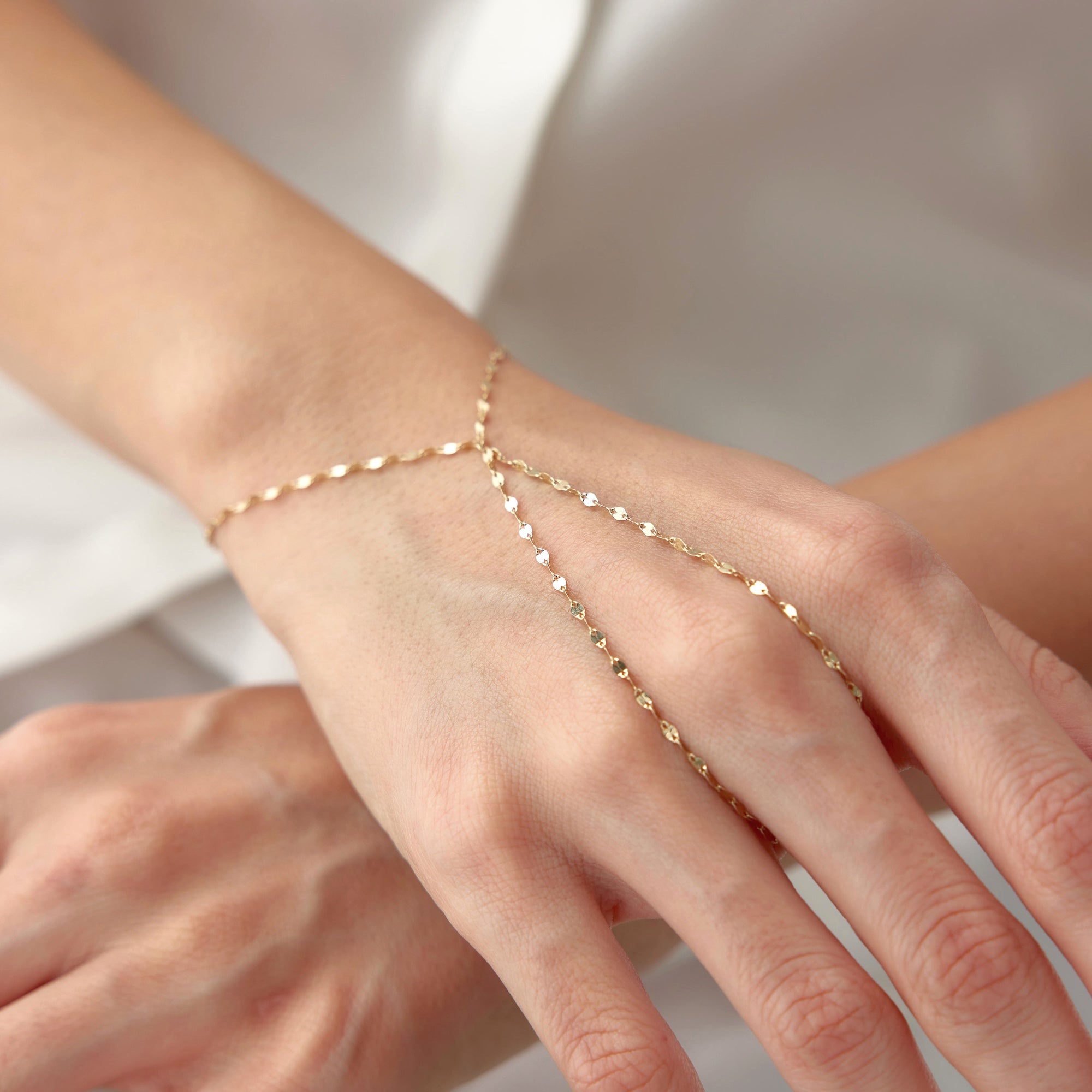 Glitter Hand Chain Bracelet in 14K Gold