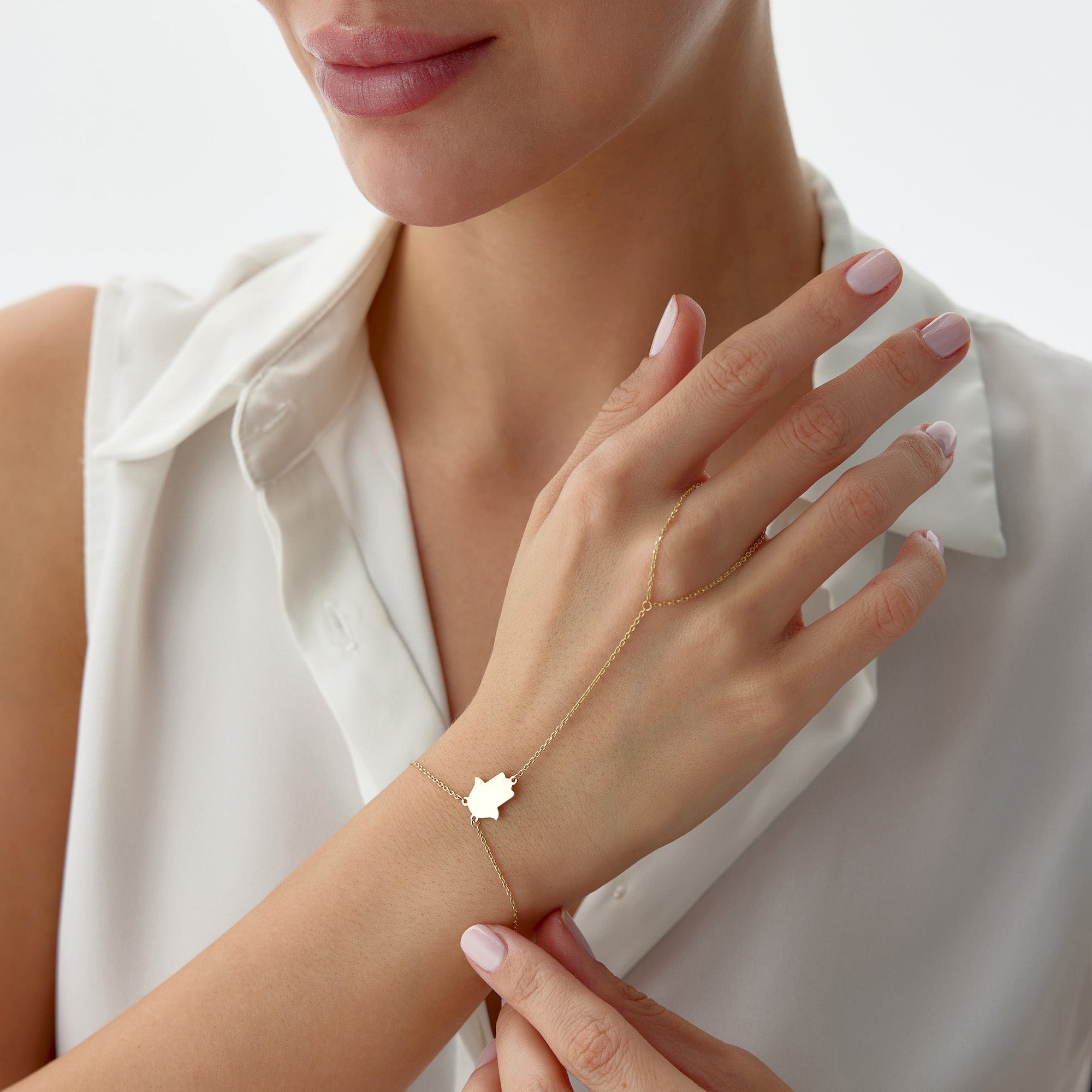 Hamsa Protection Hand Chain Bracelet in 14K Gold