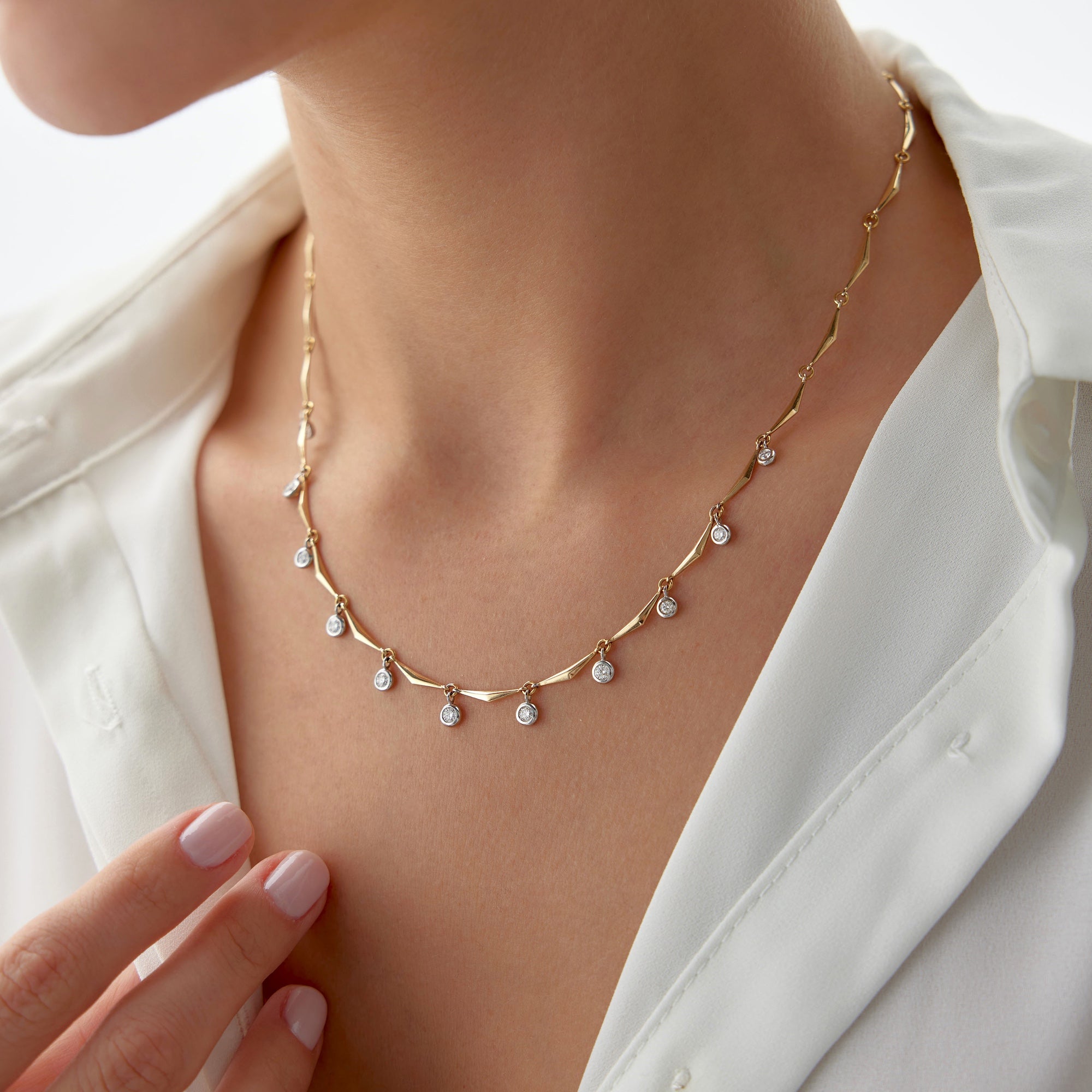 Diamond Station Necklace With Wishbone Chain