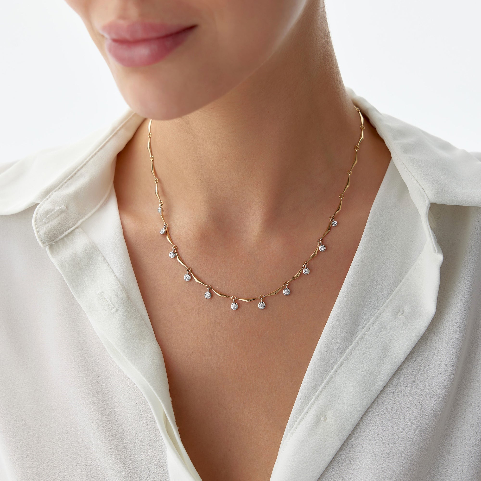 Diamond Station Necklace With Wishbone Chain