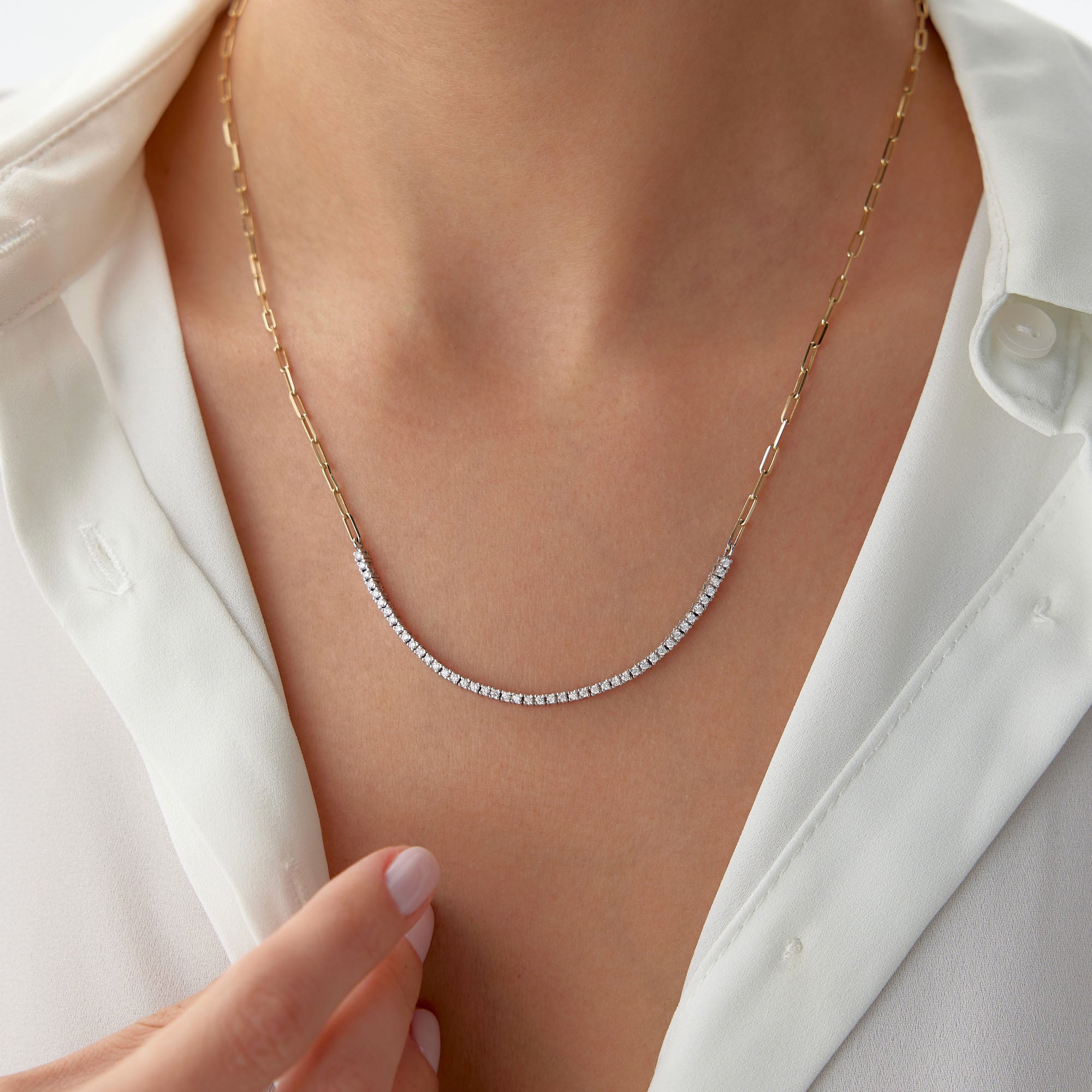 Modern Diamond Necklace With Paperclip Chain