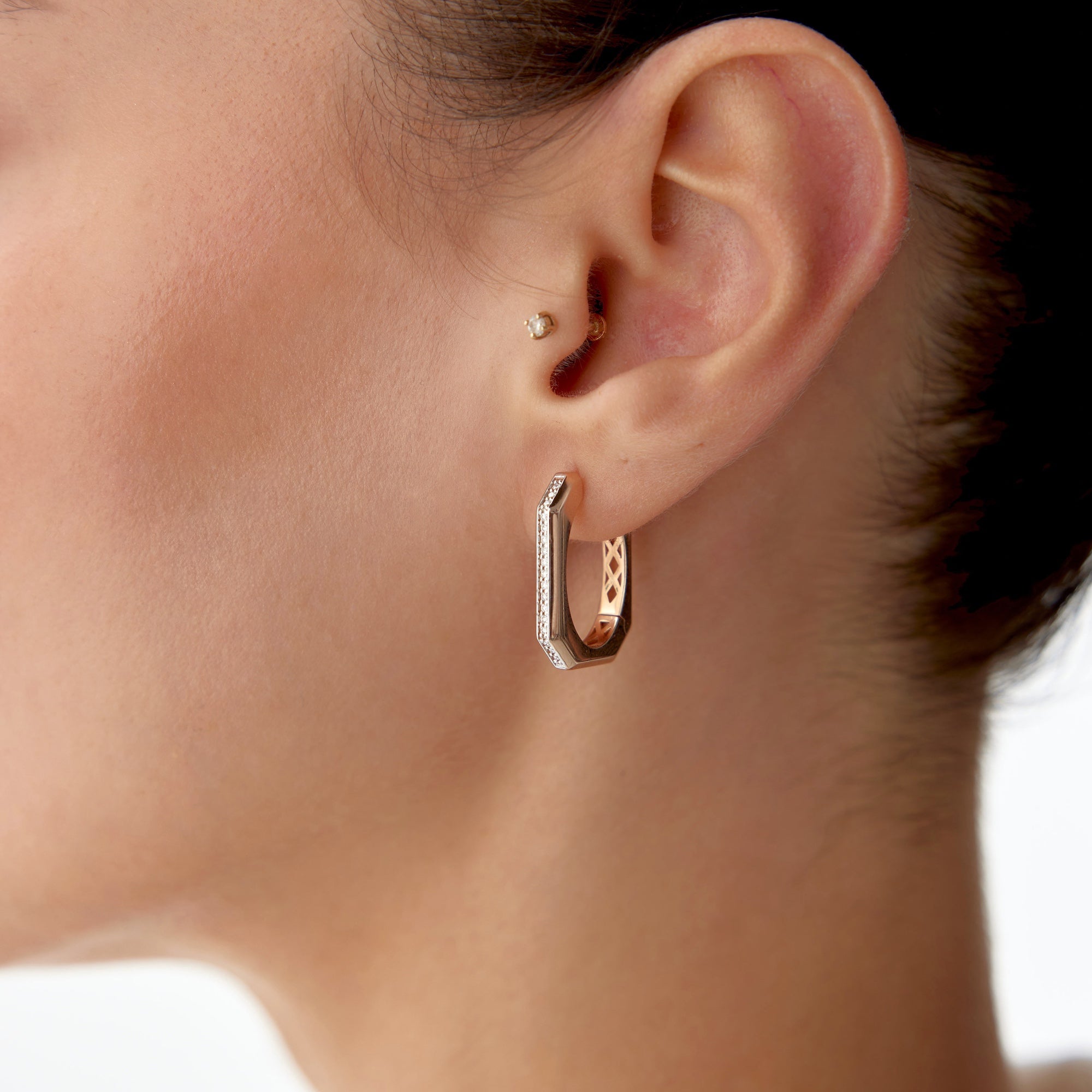 Bold Rectangle Diamond Hoops in 14K Gold