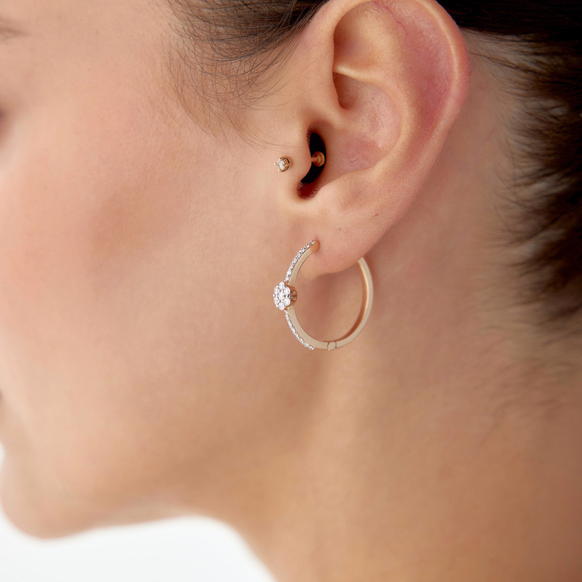 Diamond Large Flower Hoop Earrings