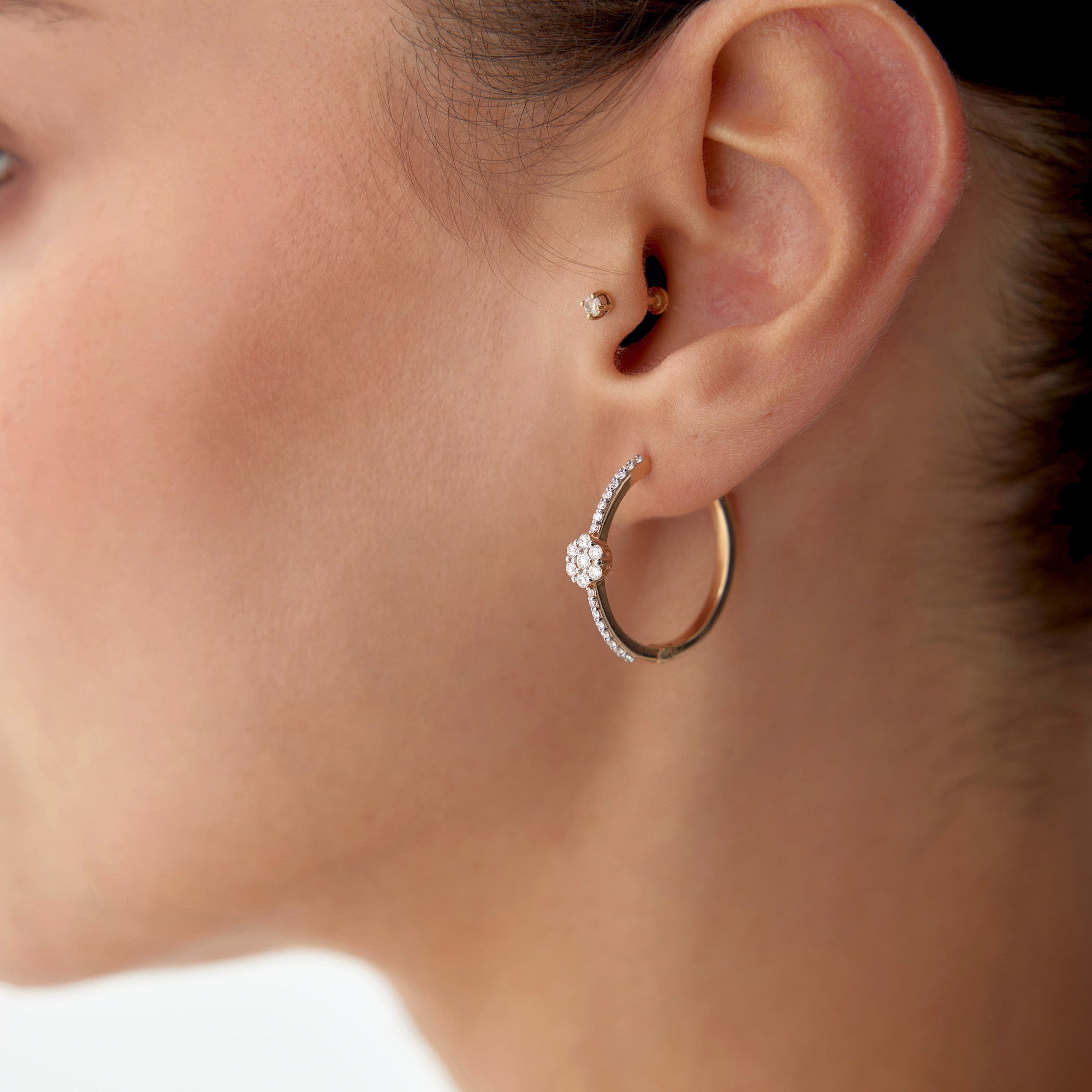 Diamond Large Flower Hoop Earrings