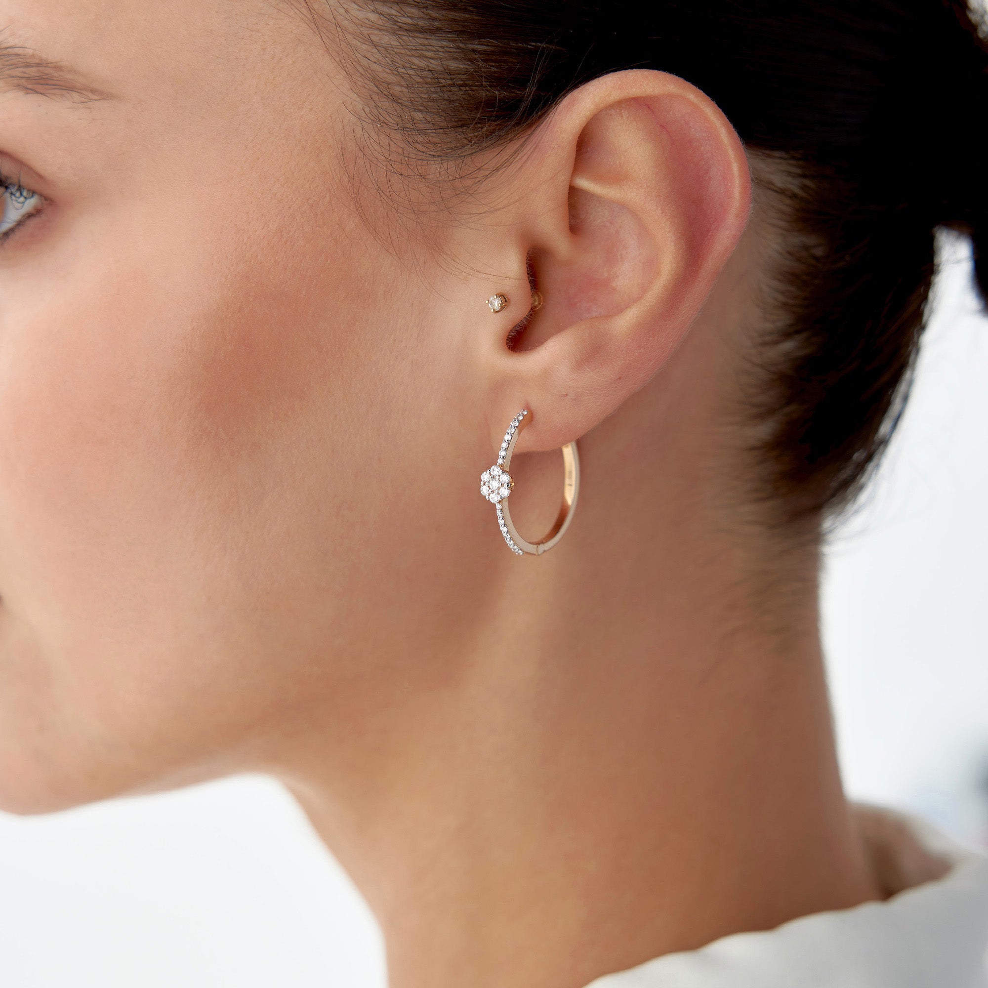 Diamond Large Flower Hoop Earrings