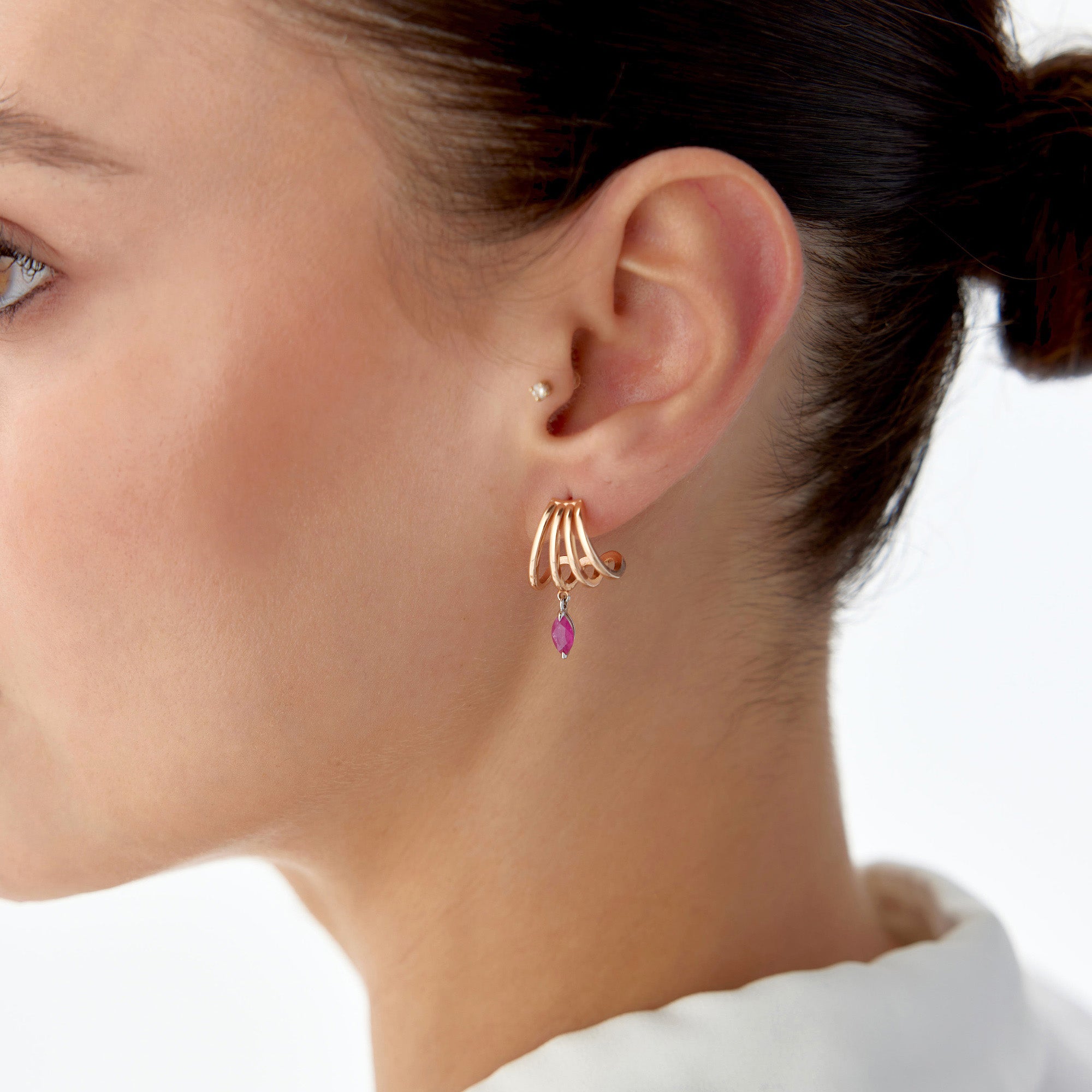 Marquise Ruby Earrings Available in 14K and 18K Solid Gold