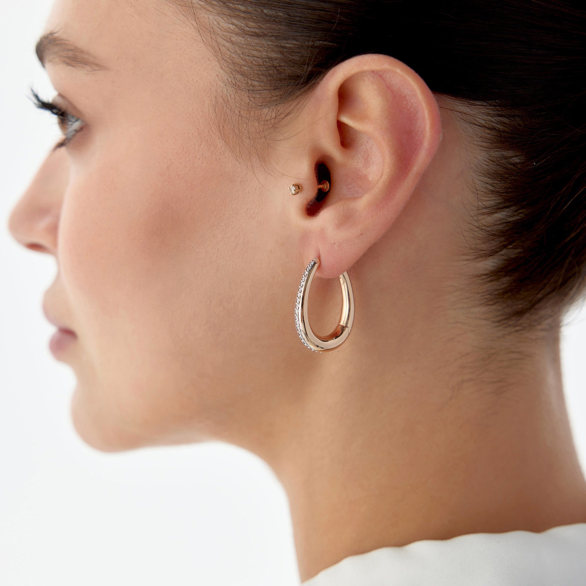 Bold Drop Shaped Diamond Hoops in 14K Gold