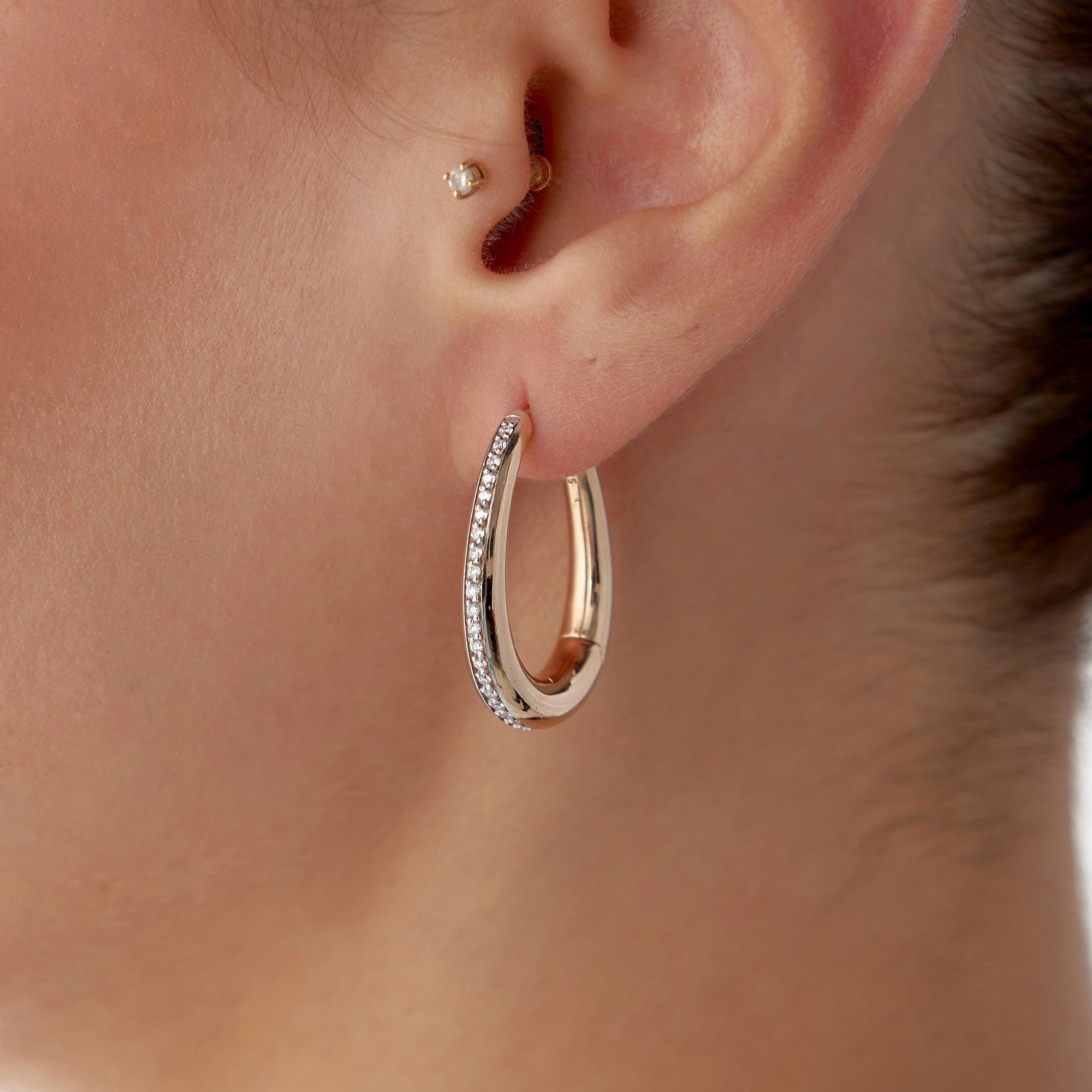 Bold Drop Shaped Diamond Hoops in 14K Gold