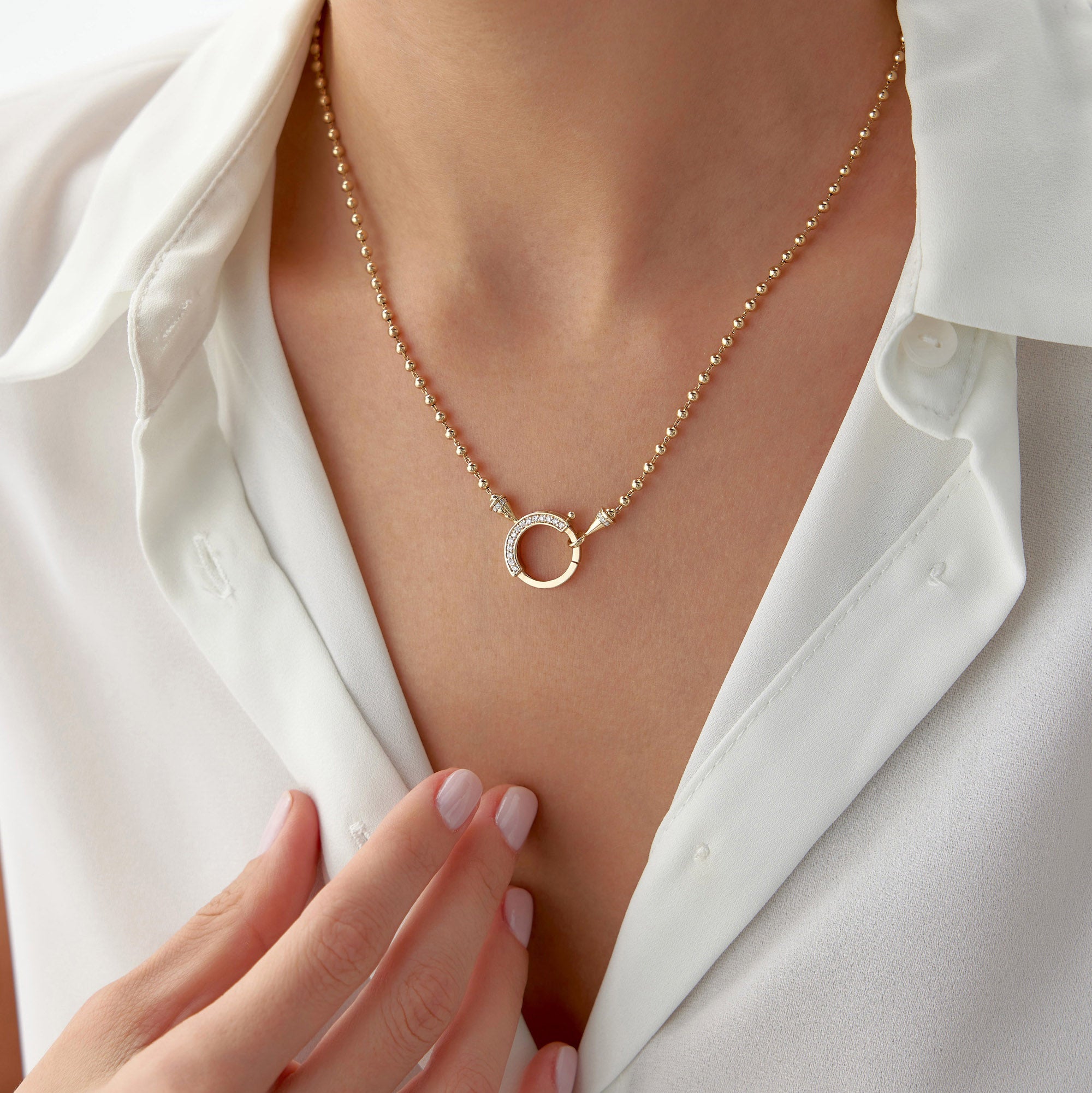 Diamond Lock Chain With Ball Chain in 14K Gold