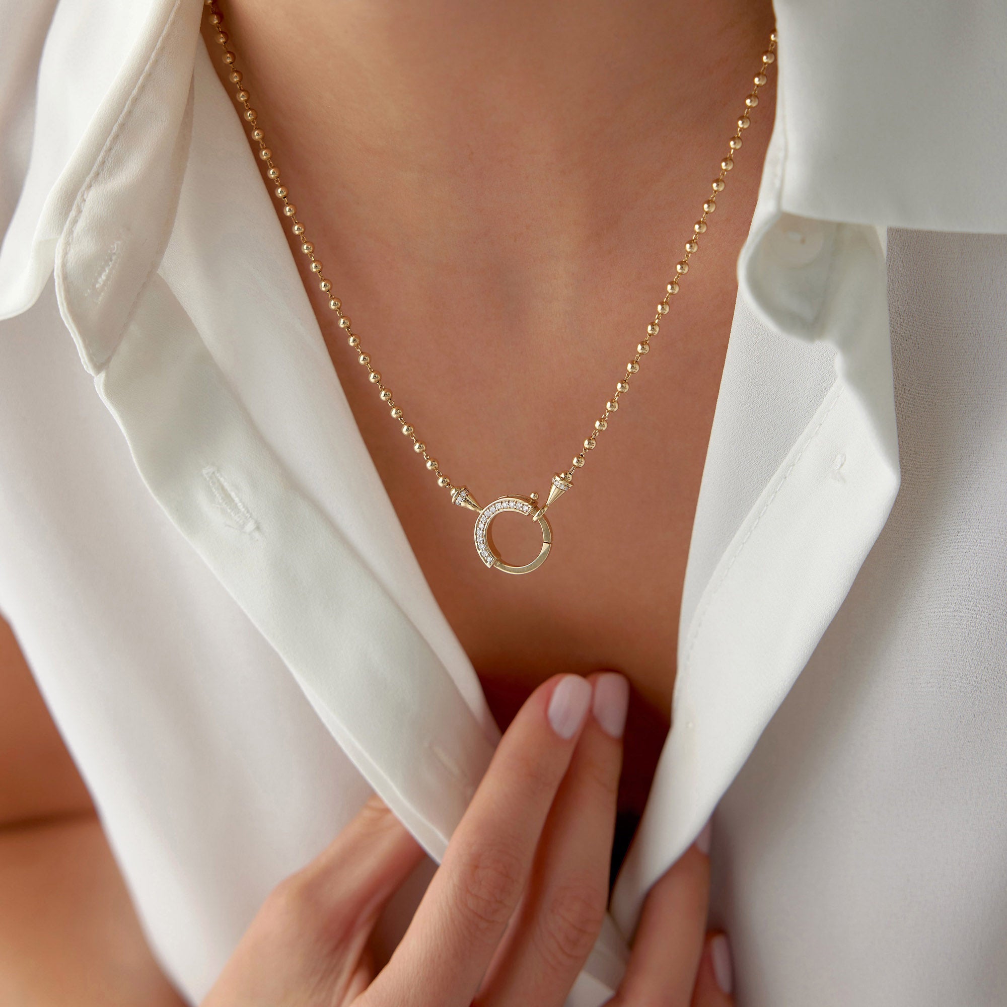 Diamond Lock Chain With Ball Chain in 14K Gold