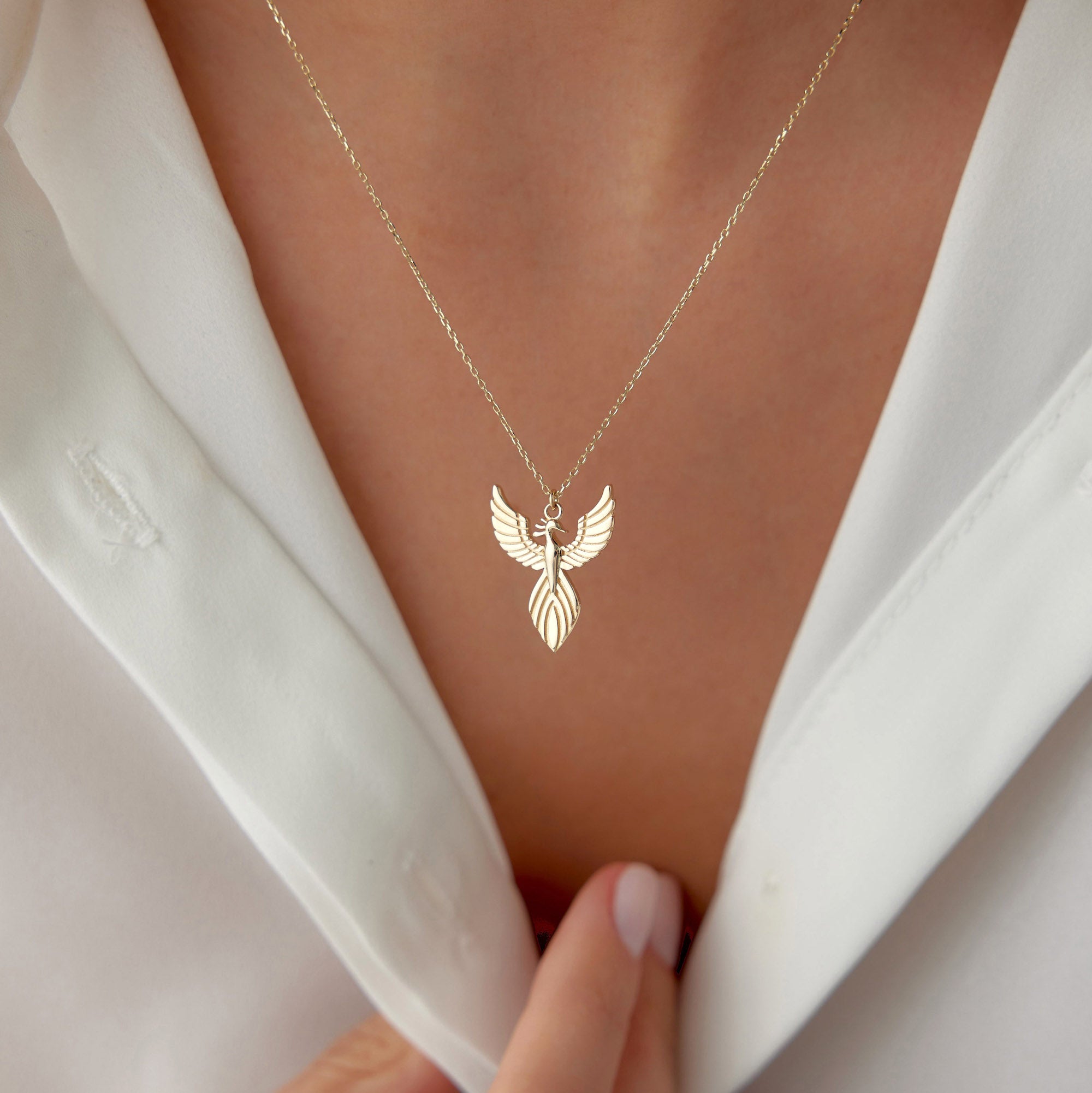 Phoenix Bird Necklace in 14K Gold