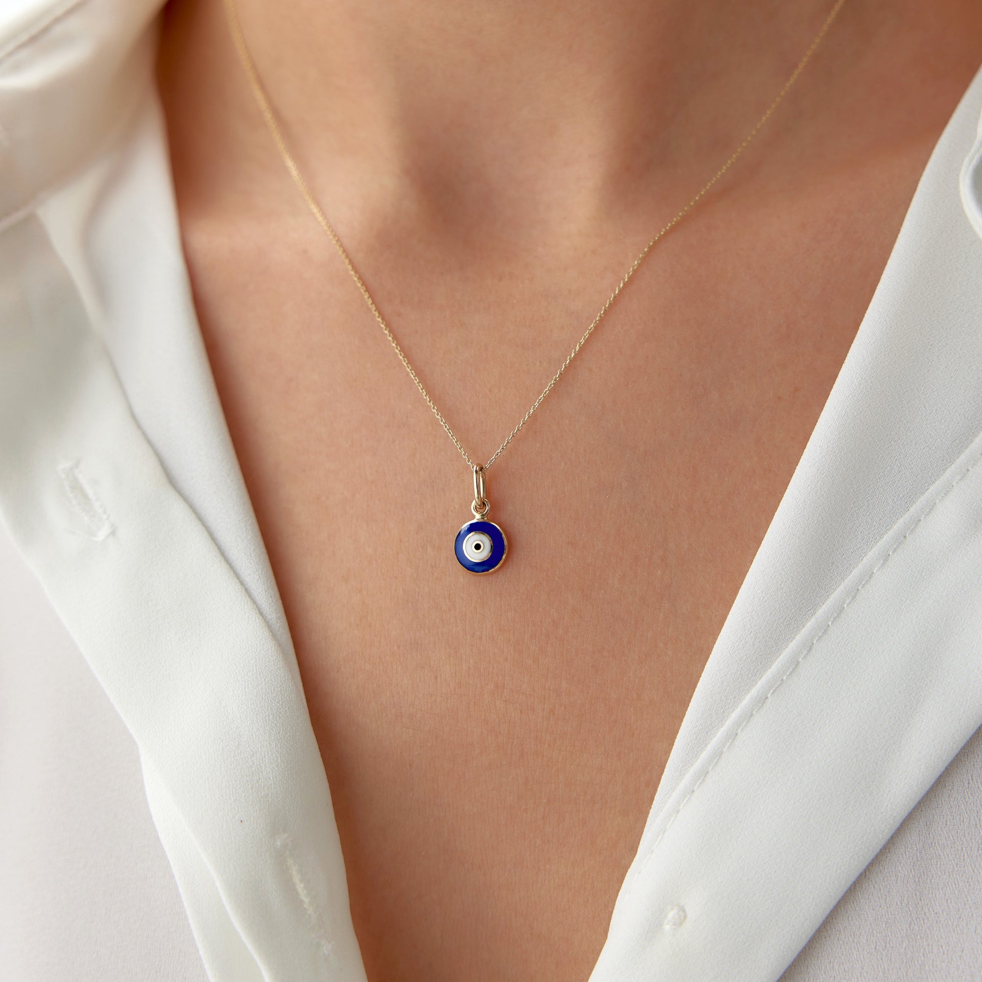 Tiny Navy Blue Evil Eye Necklace