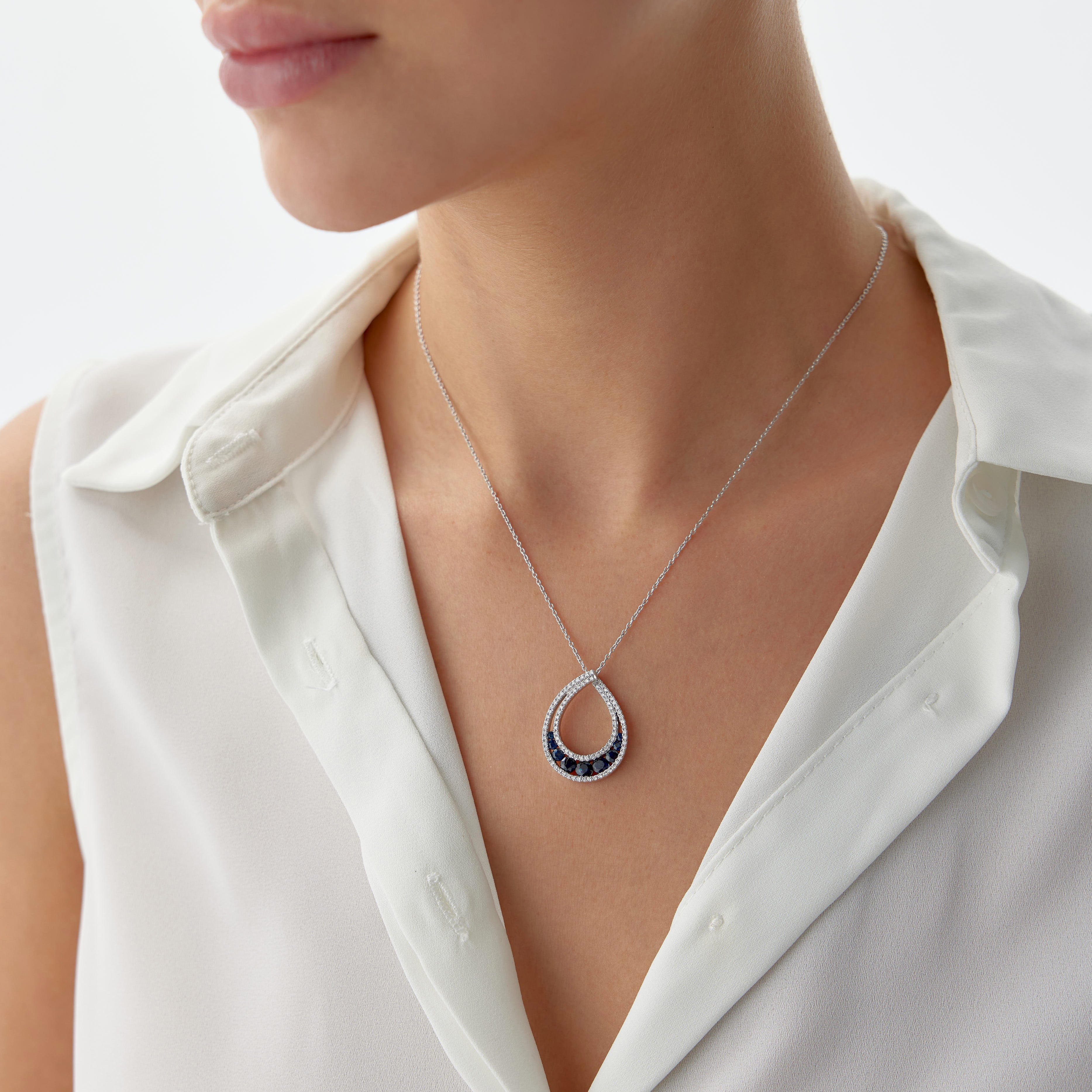 Large Blue Sapphire and Diamond Drop Necklace