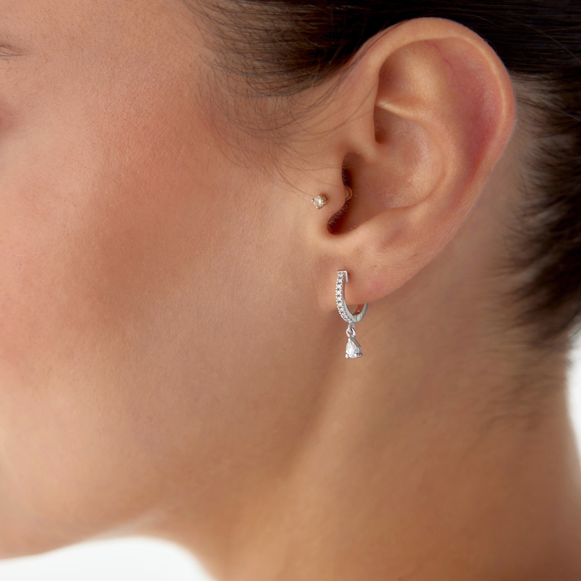 Diamond Dangle Hoop Earrings in 14K Gold