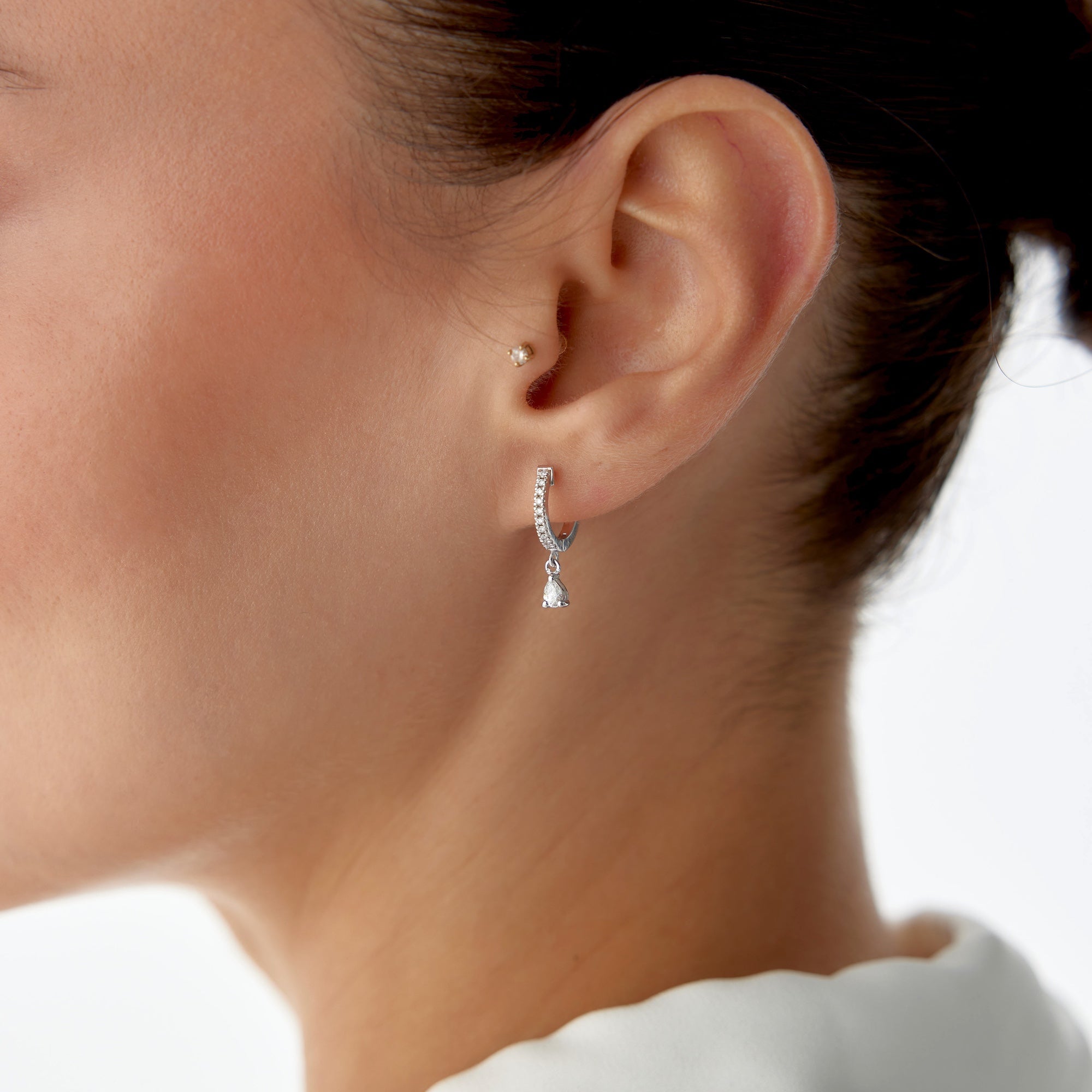 Diamond Dangle Hoop Earrings in 14K Gold