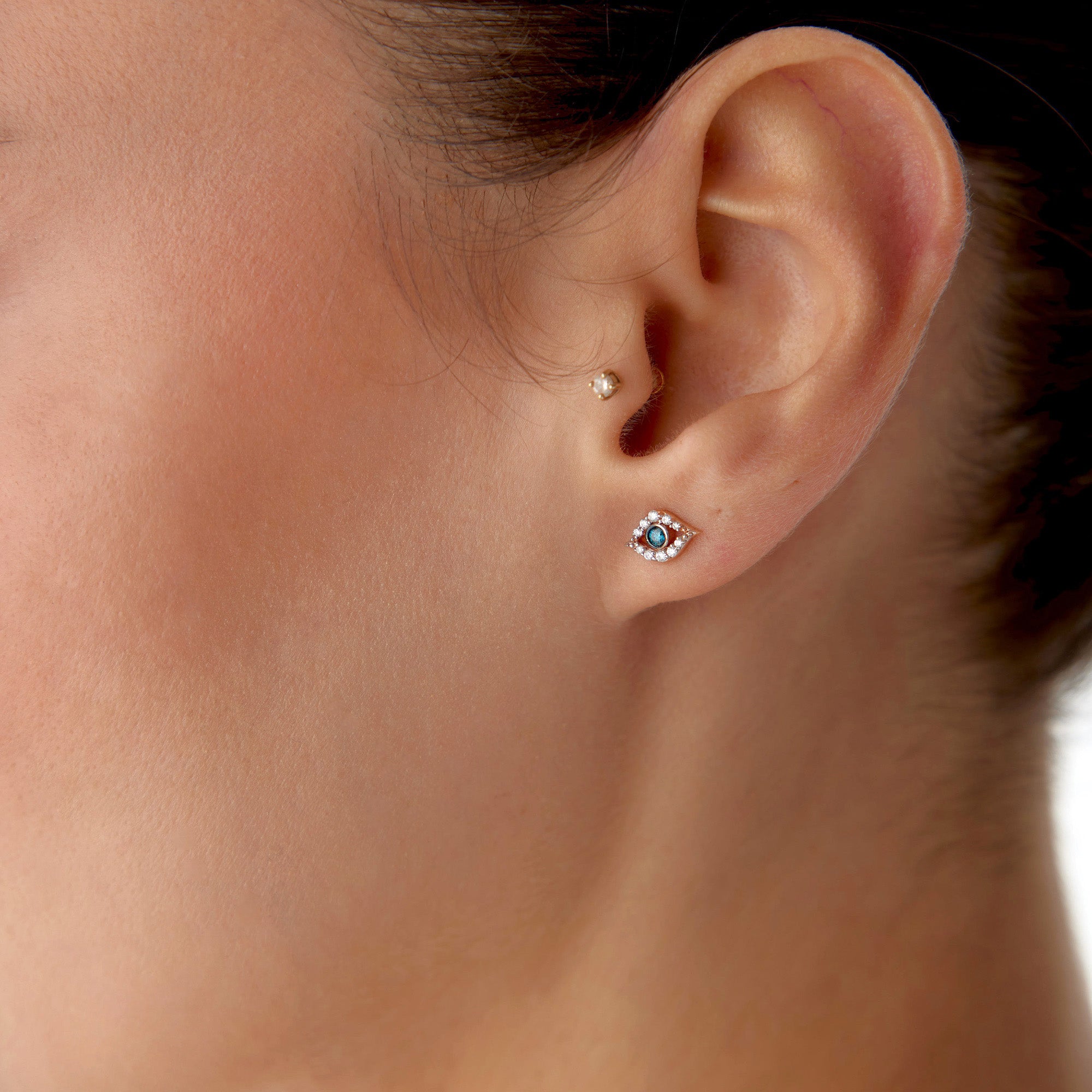 Mini Blue Diamond Evil Eye Stud Earrings