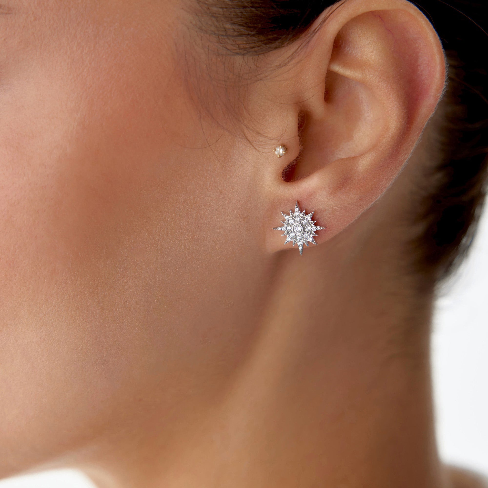 Diamond Starburst Earrings Available in 14K and 18K Gold
