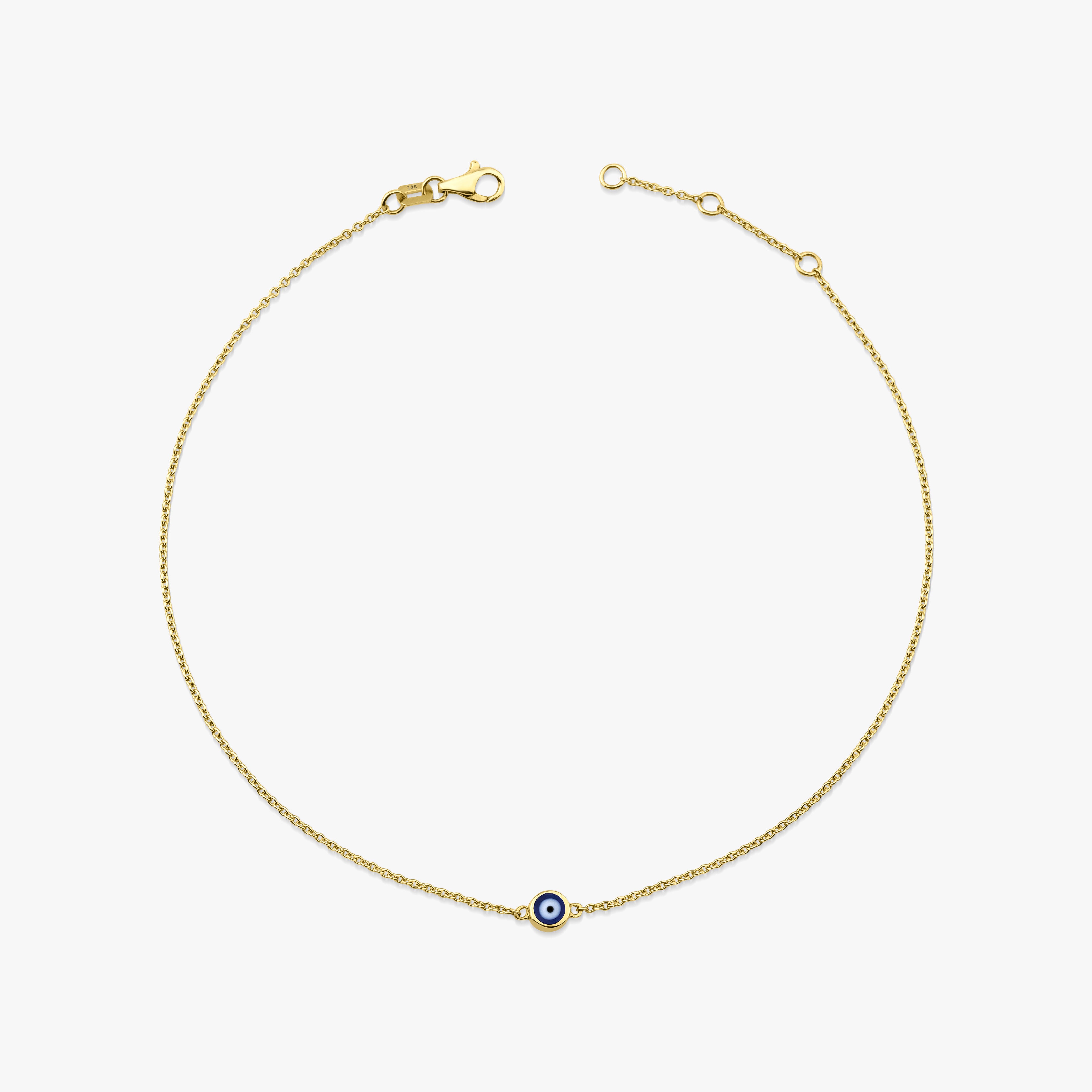 One Navy Blue Evil Eye Anklet in 14K Gold