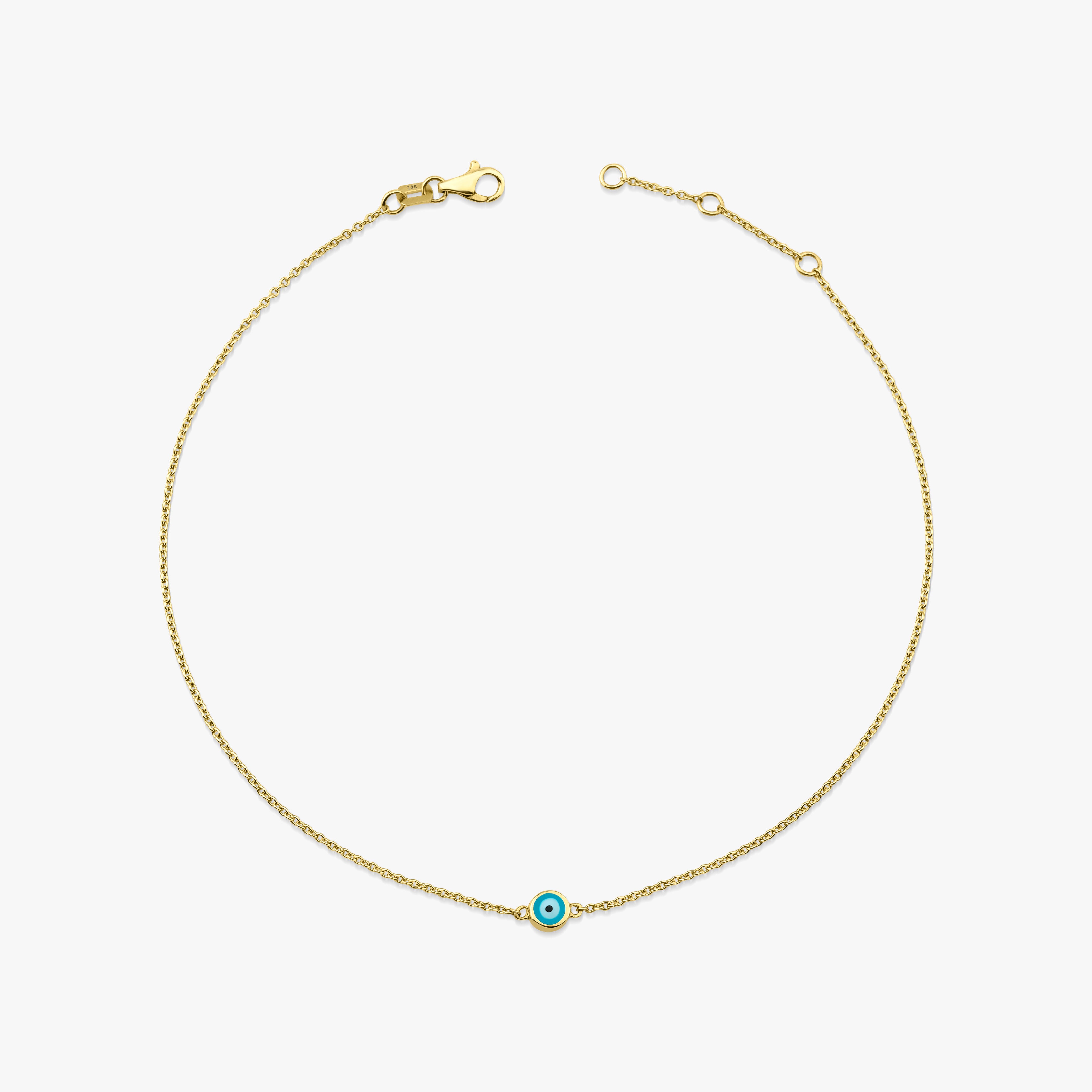 One Ocean Blue Evil Eye Anklet in 14K Gold