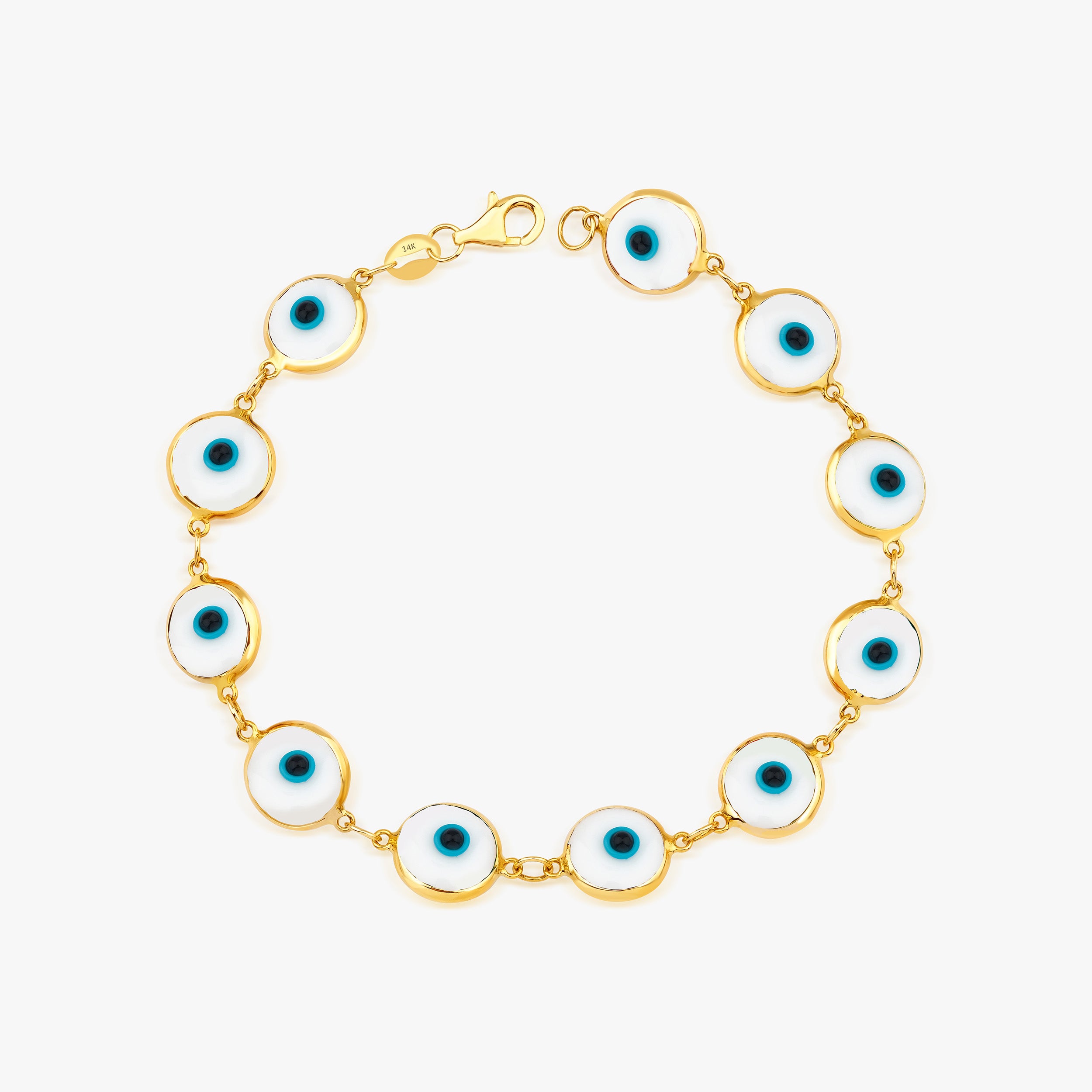 White Evil Eye Bracelet in 14K Gold