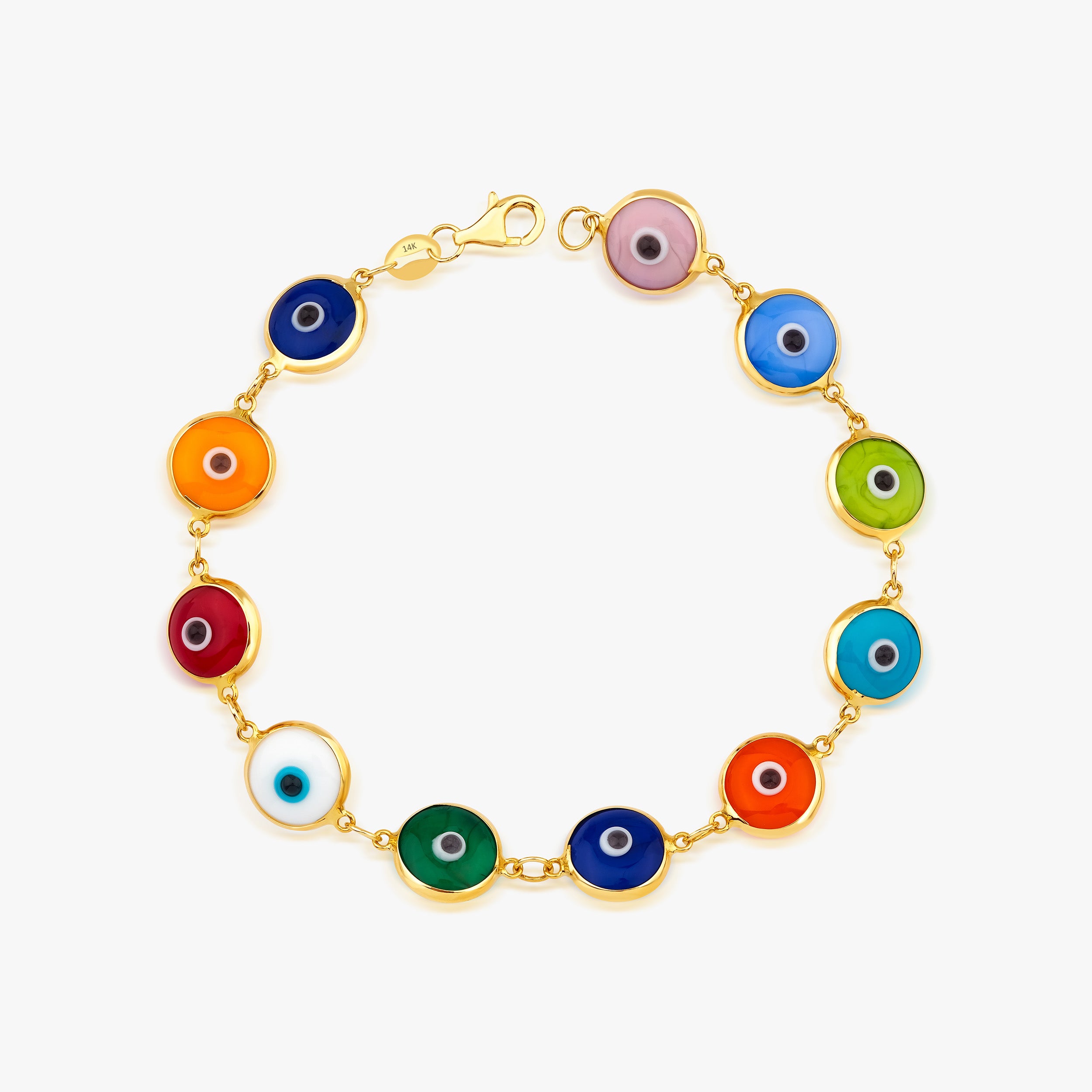 Multicolor Evil Eye Bracelet in 14K Gold
