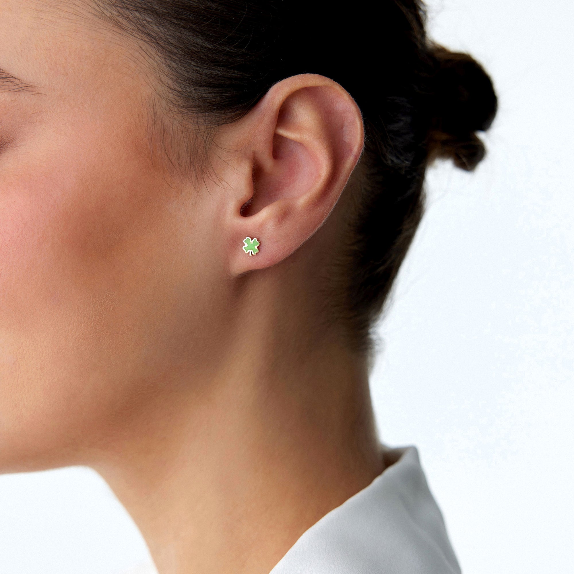 Green Clover Stud Earrings in 14K Gold