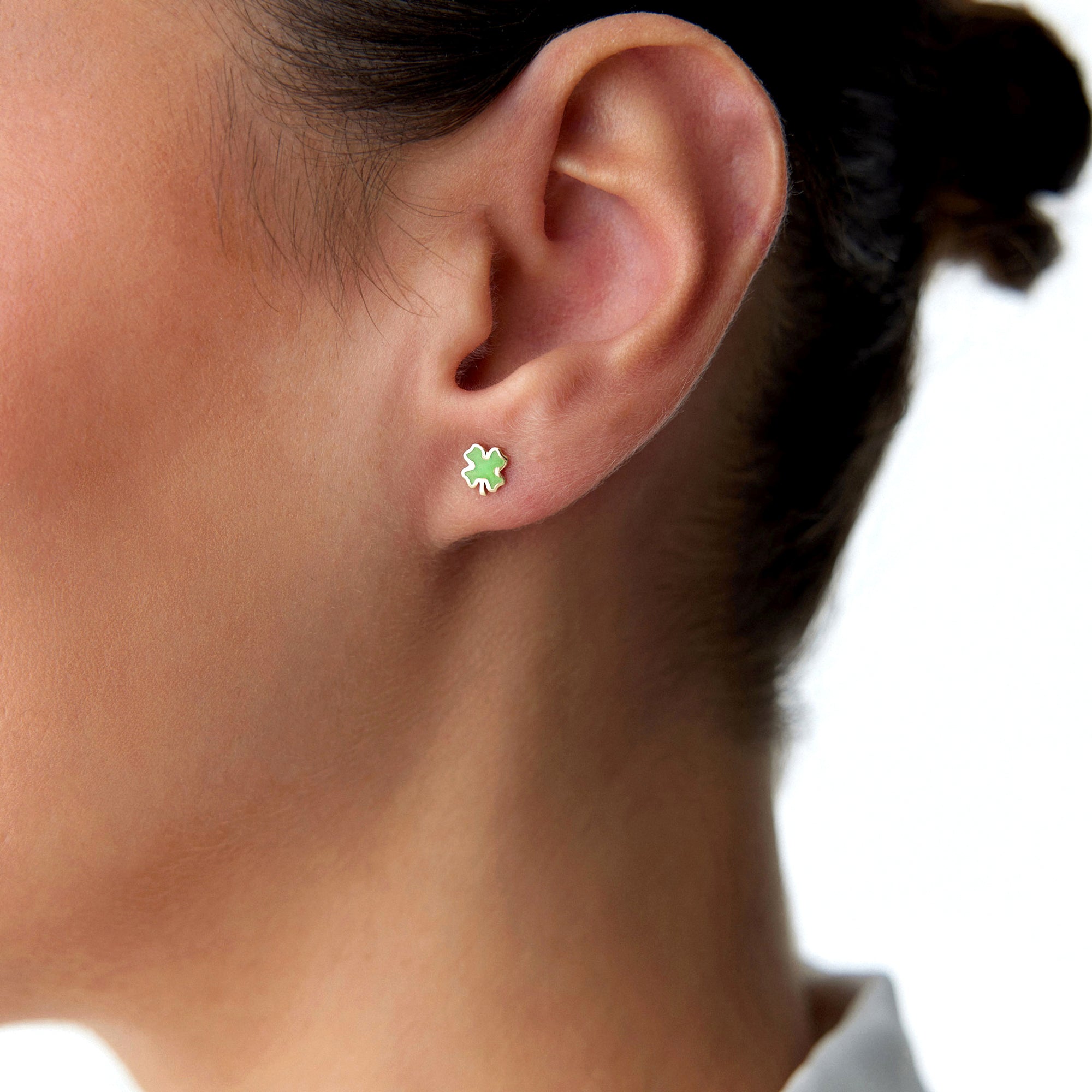 Green Clover Stud Earrings in 14K Gold