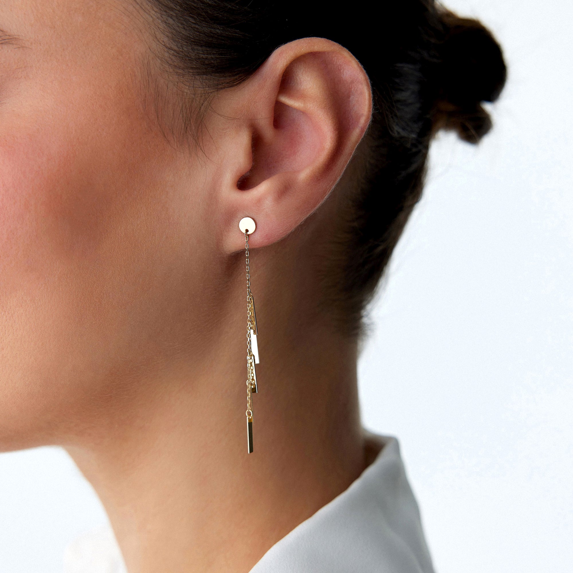 Dangle Chain Stud Earrings in 14K Gold